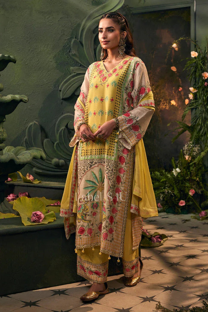 Yellow kurta set with floral embroidery, the traditional colour for a mayoon