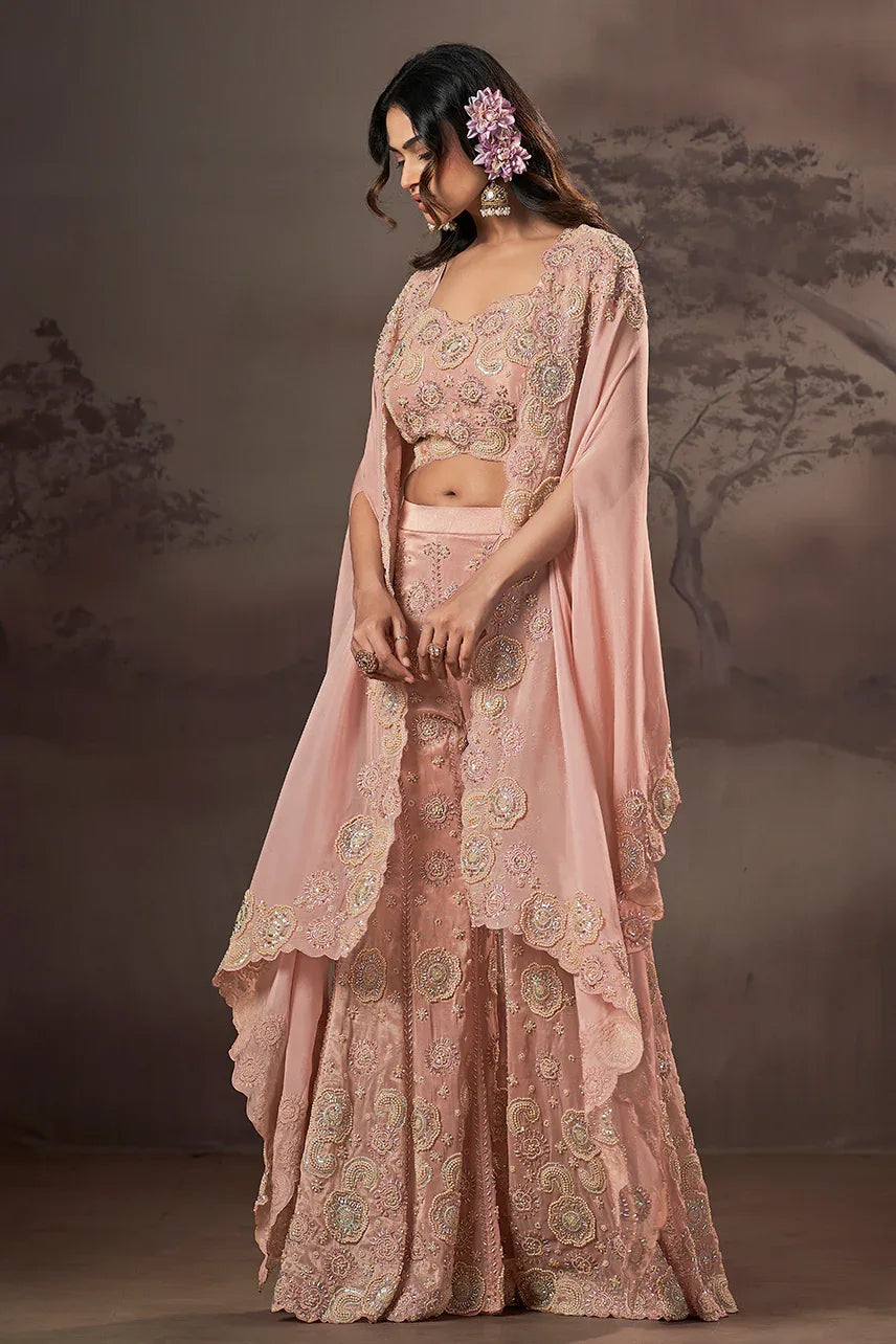 Blush Blossom Royale Embroidered Sharara Set - MishUUU