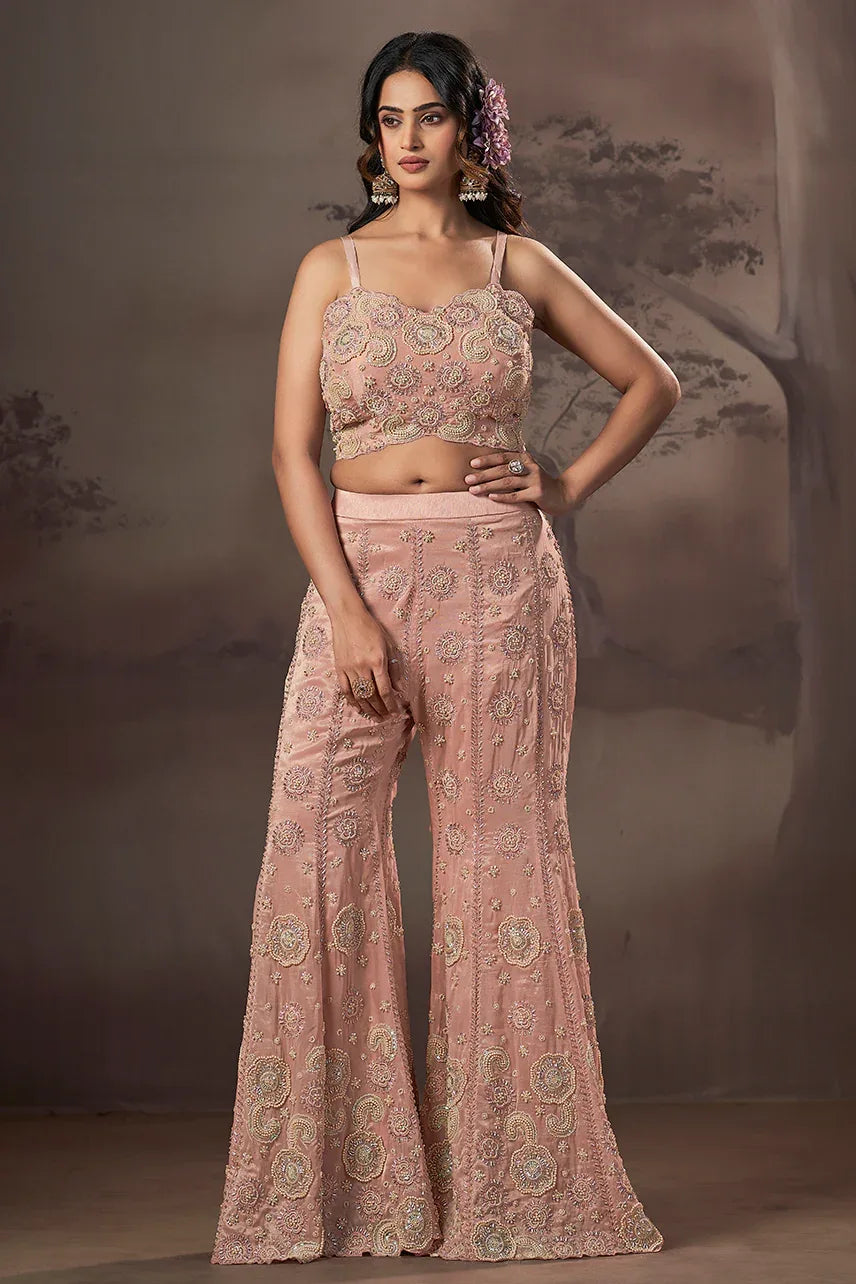 Blush Blossom Royale Embroidered Sharara Set - MishUUU
