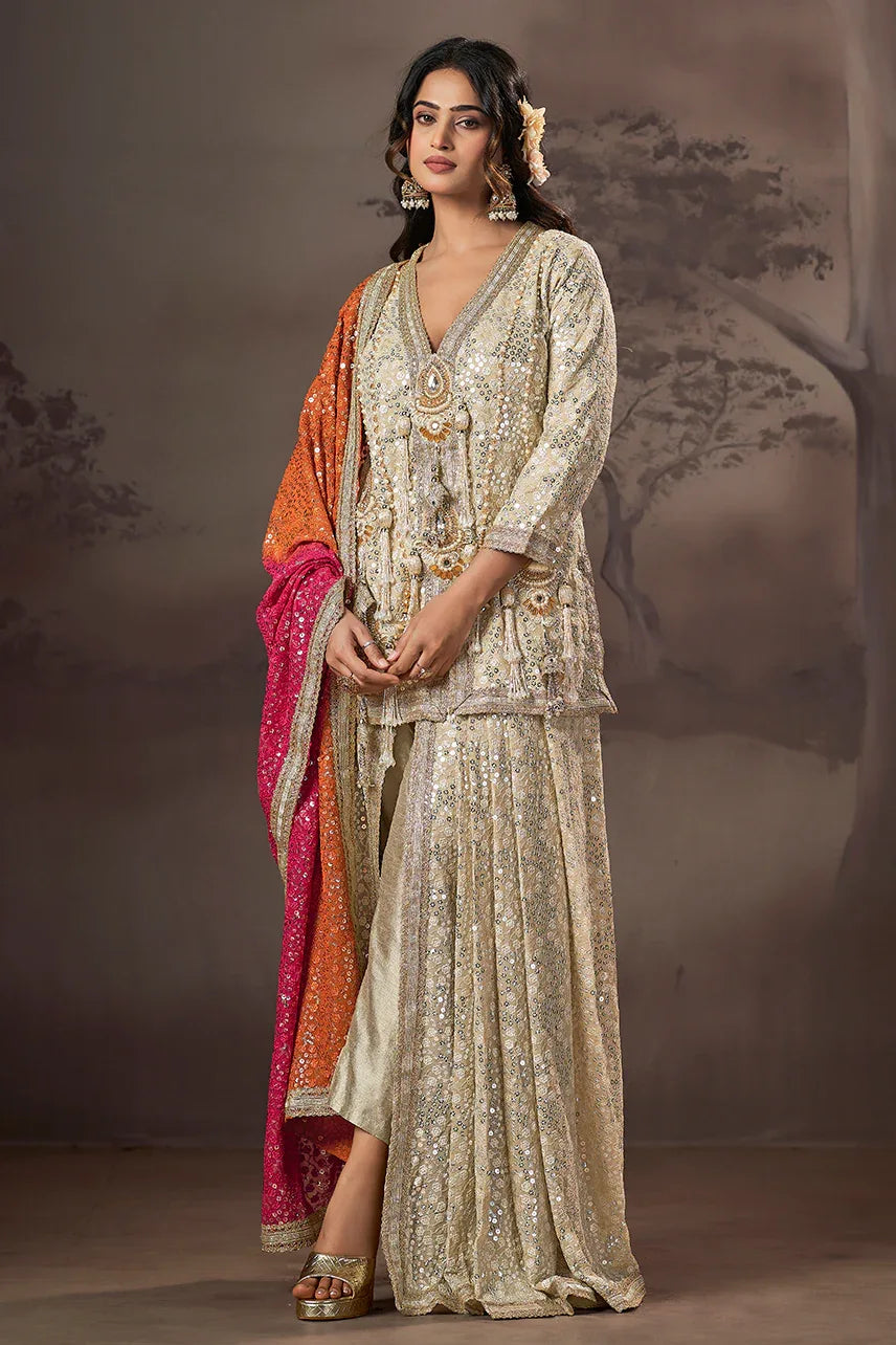 Golden Noor Mirror Sequin Sharara Set - MishUUU