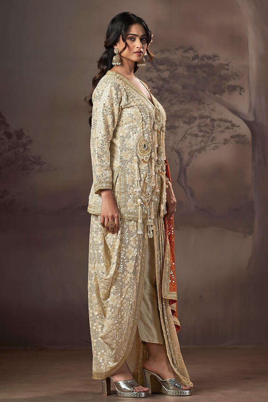 Golden Noor Mirror Sequin Sharara Set