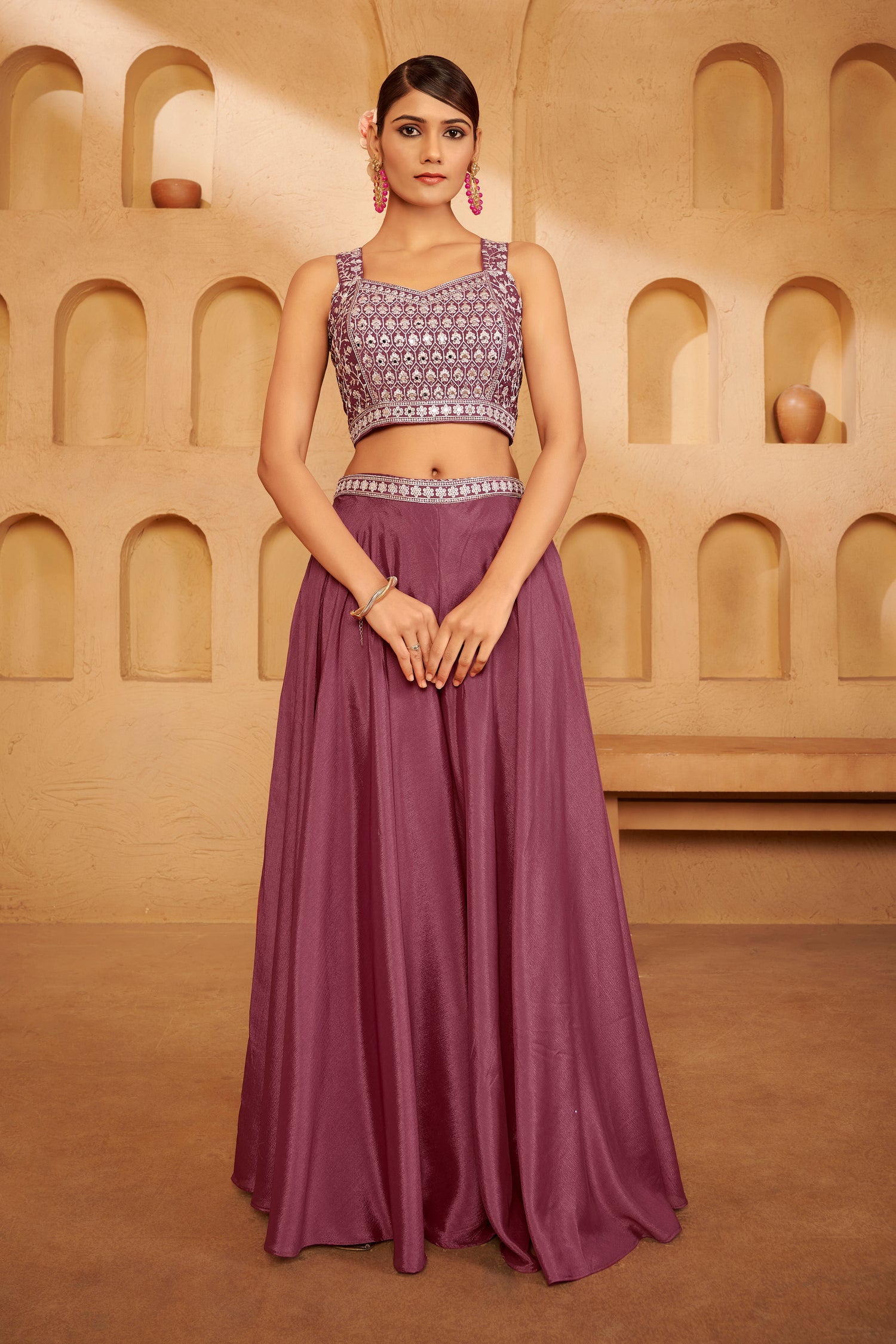 Plum Mauve Embroidered Ethnic Set – Contemporary Elegance with Traditional Detailing