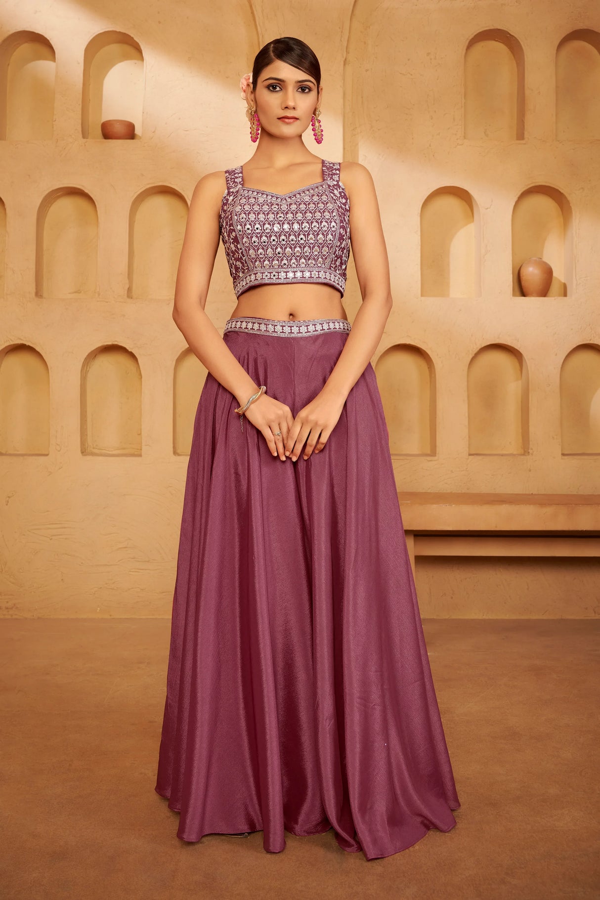 Plum Mauve Embroidered Ethnic Set – Contemporary Elegance with Traditional Detailing - MishUUU