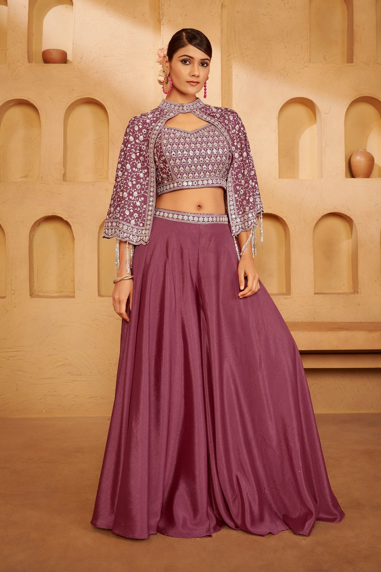 Plum Mauve Embroidered Ethnic Set – Contemporary Elegance with Traditional Detailing - MishUUU