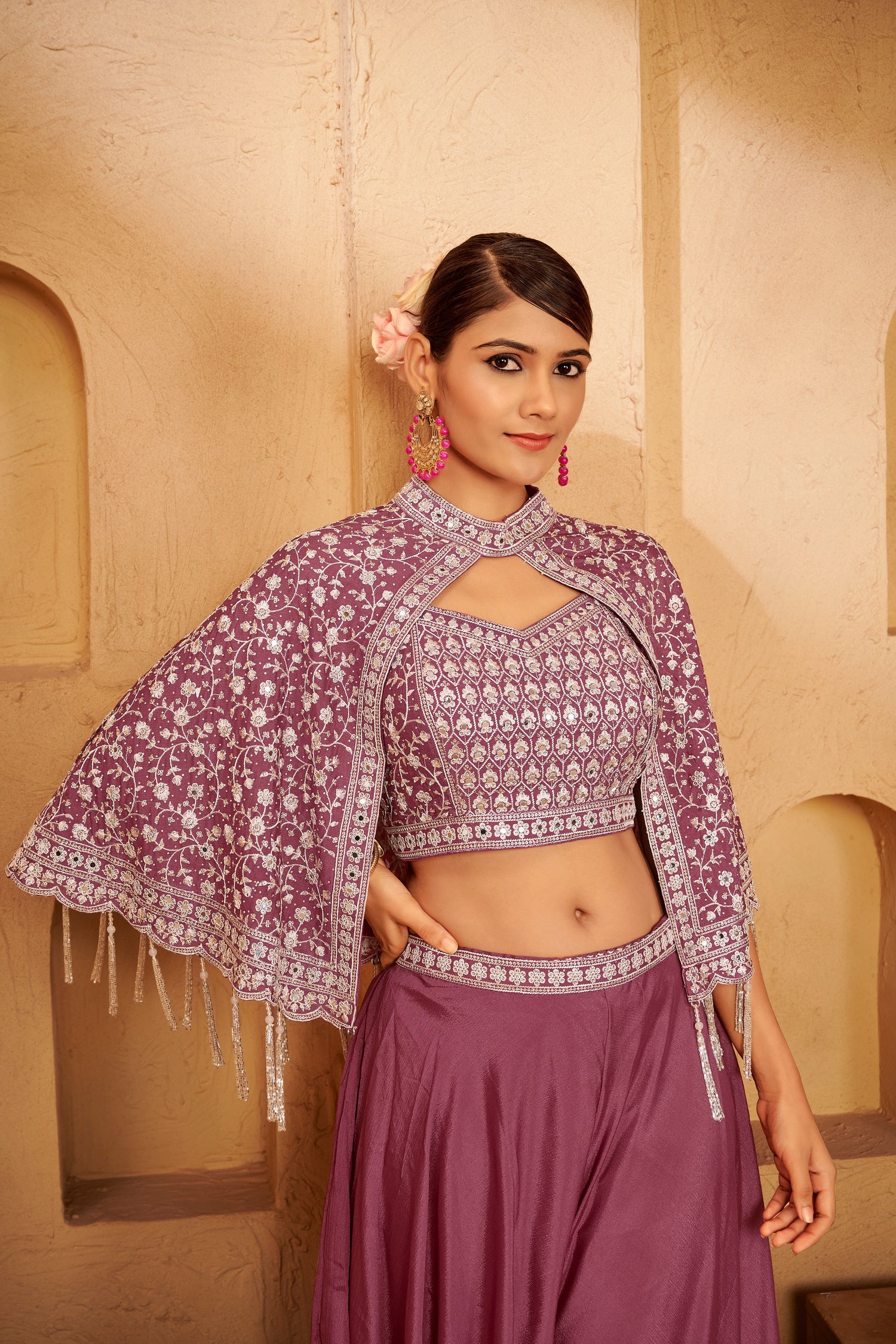 Plum Mauve Embroidered Ethnic Set – Contemporary Elegance with Traditional Detailing