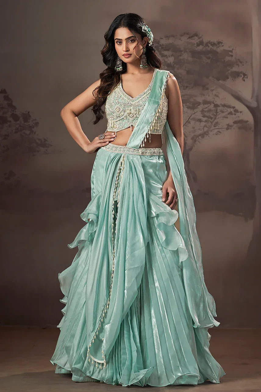 Aqua Luxe Ruffle Lehenga Set - MishUUU