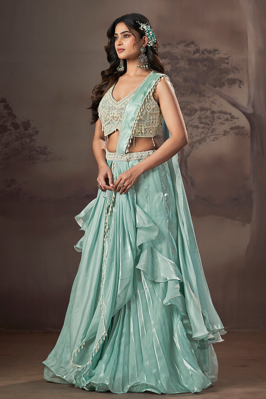Aqua Luxe Ruffle Lehenga Set