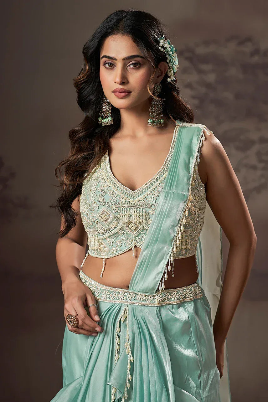 Aqua Luxe Ruffle Lehenga Set - MishUUU