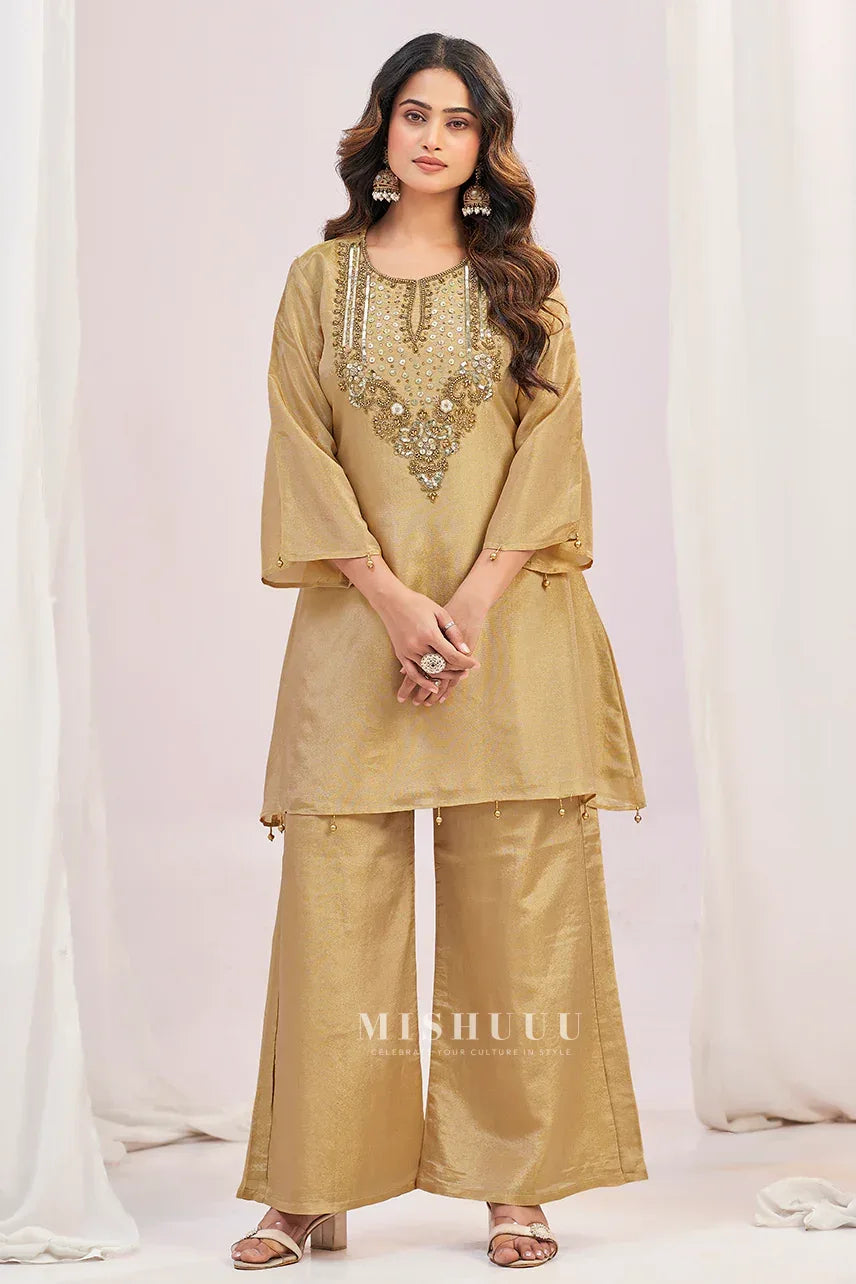 Zeenat Gold Mirror Kurta Set - MishUUU