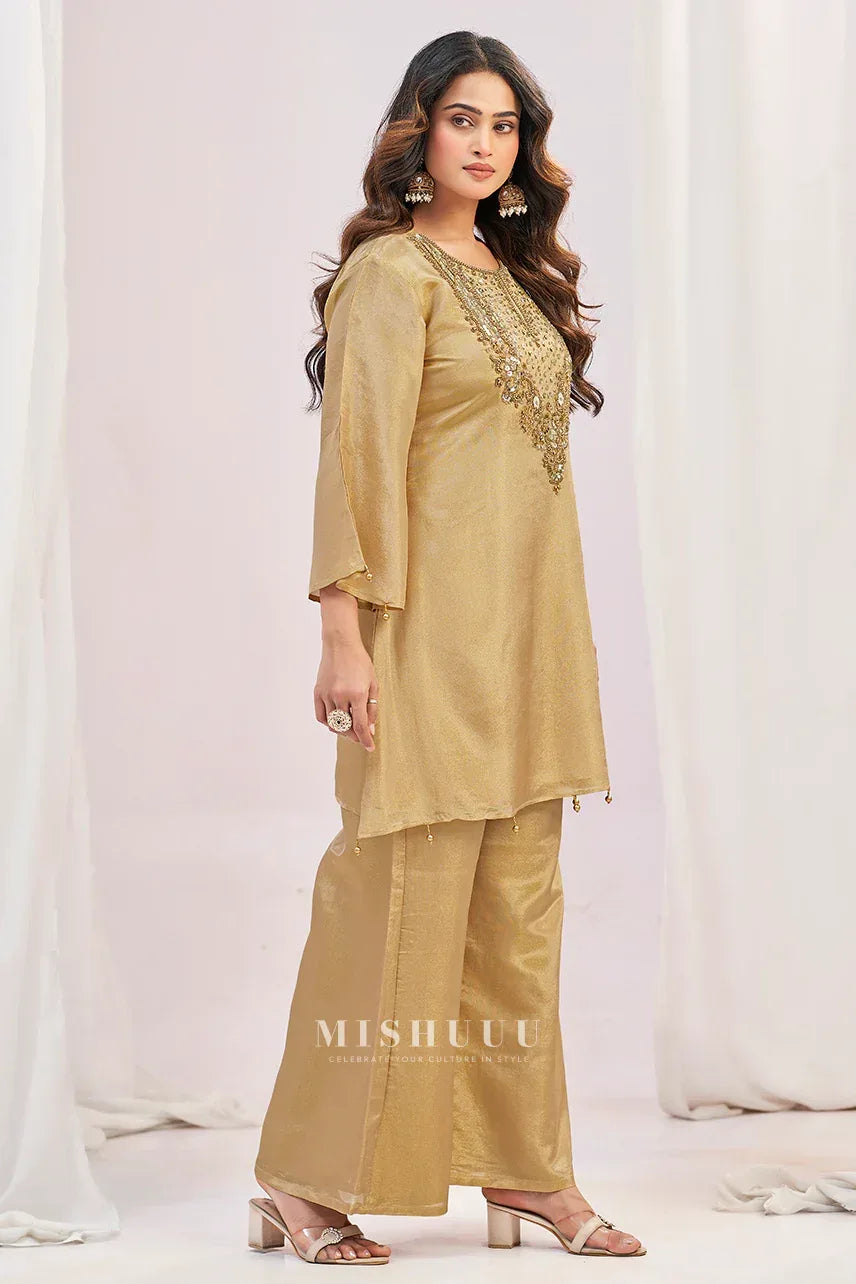 Zeenat Gold Mirror Kurta Set - MishUUU