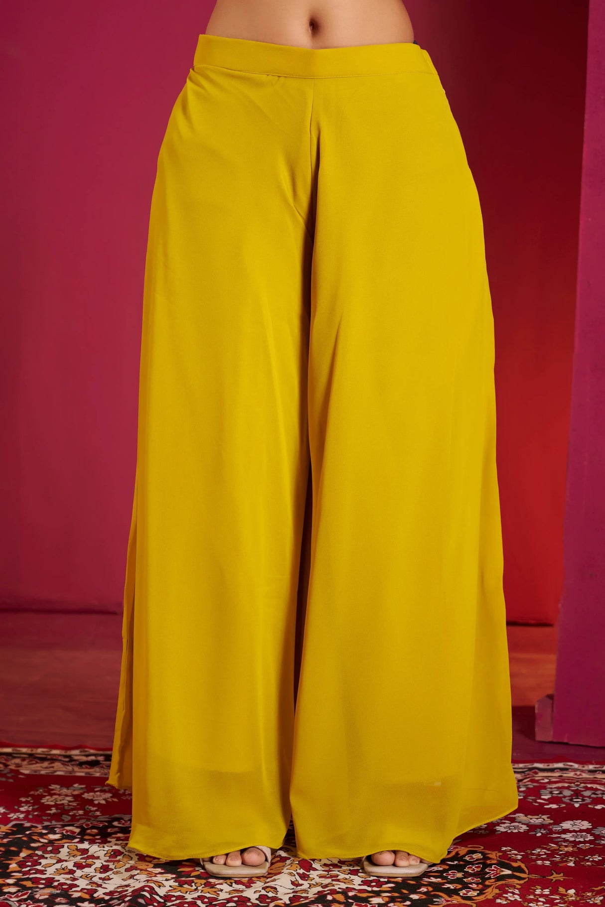 Sunshine Yellow Mirror Work Sharara Set – Radiant Festive Ensemble with Traditional Charm - MishUUU