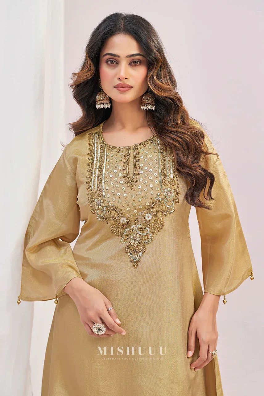 Zeenat Gold Mirror Kurta Set - MishUUU