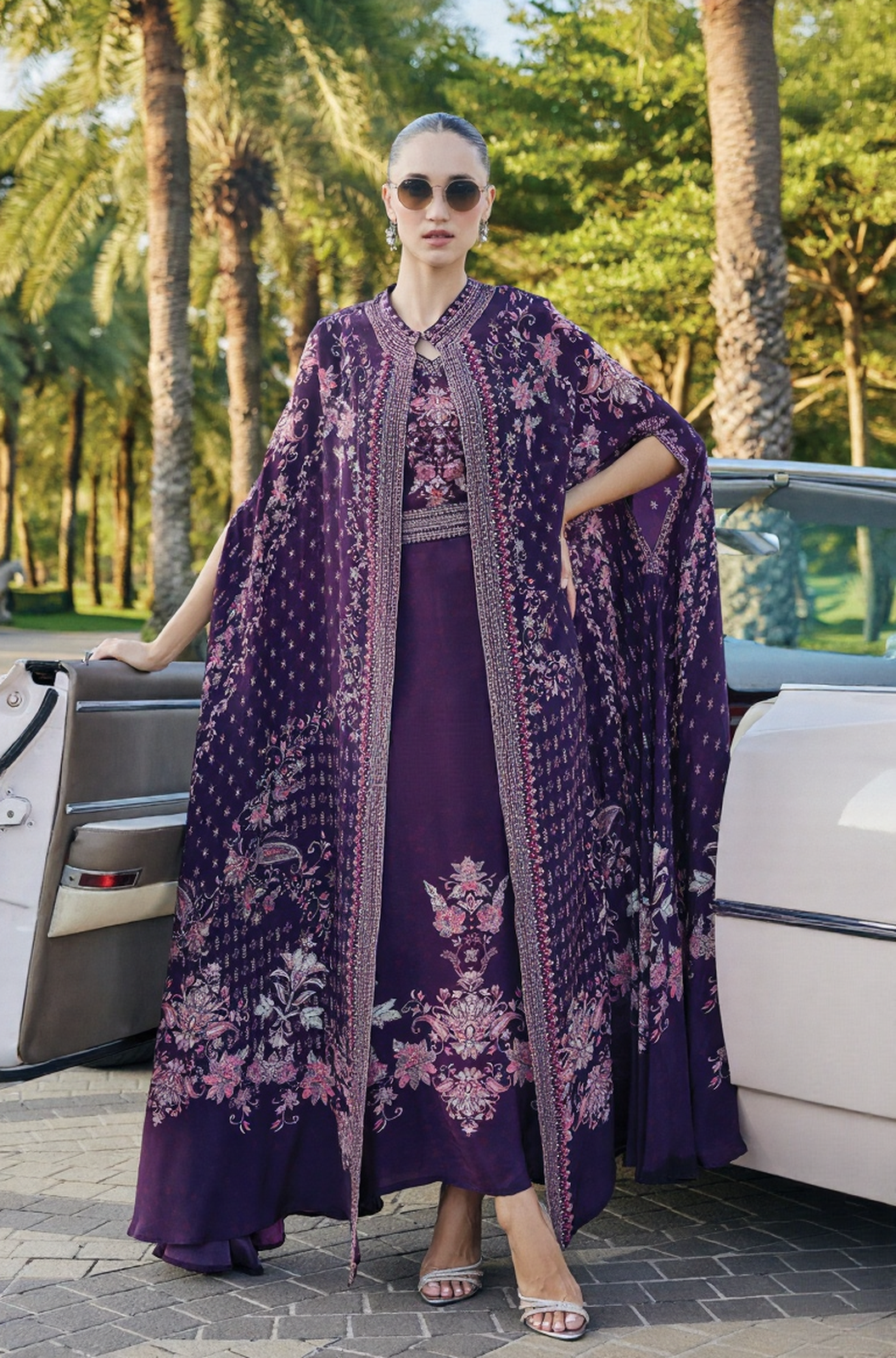 Regal Plum Embroidered Cape Ensemble