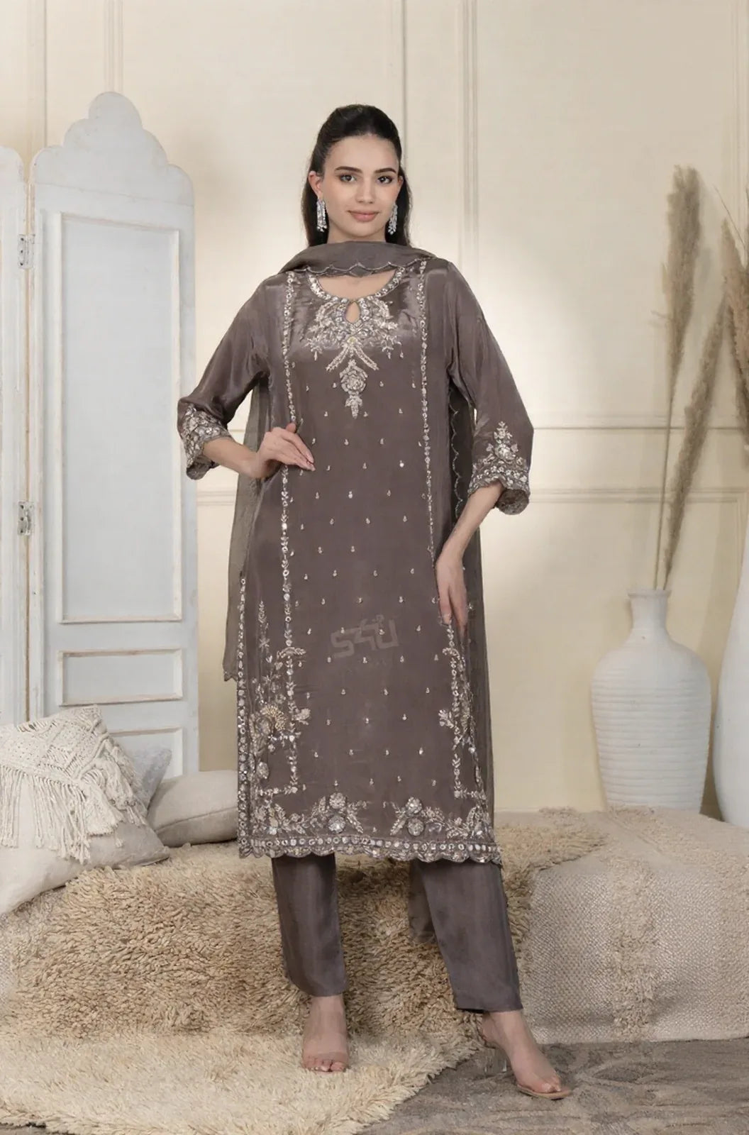 Mocha Mirror Straight Suit Set - MishUUU