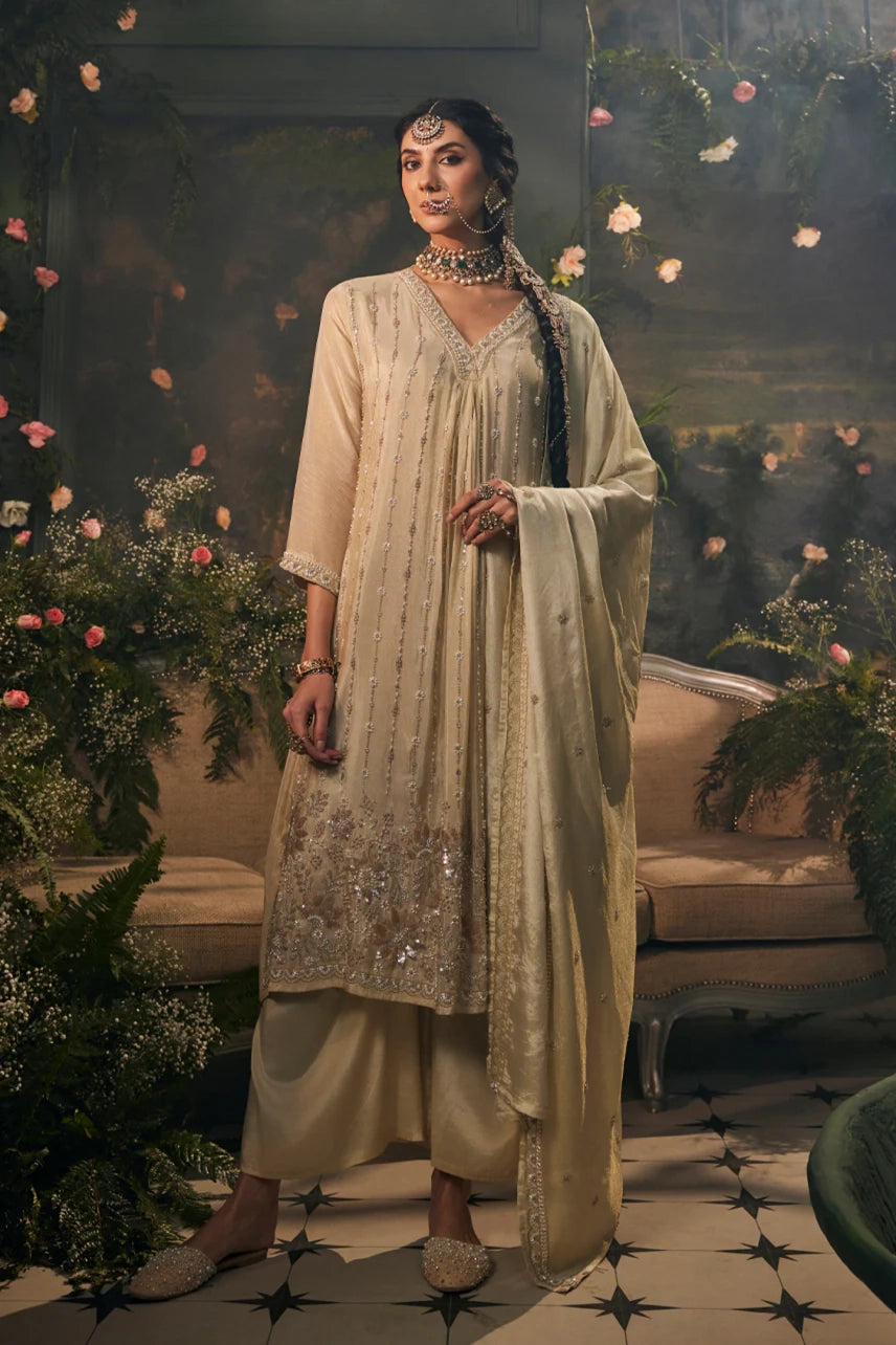 Champagne Noor Embroidered Anarkali Set