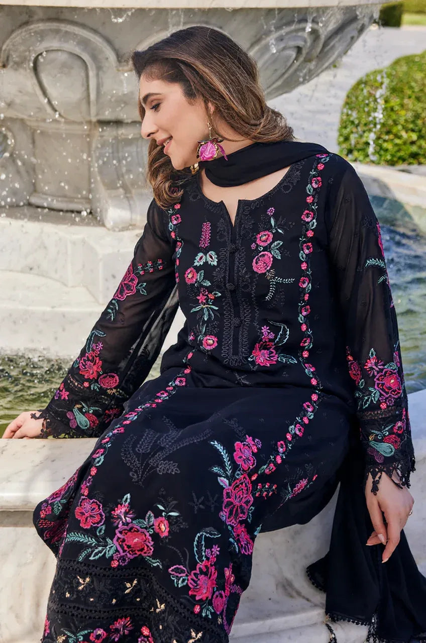 Midnight Black Floral Embroidered Lawn Suit - MishUUU