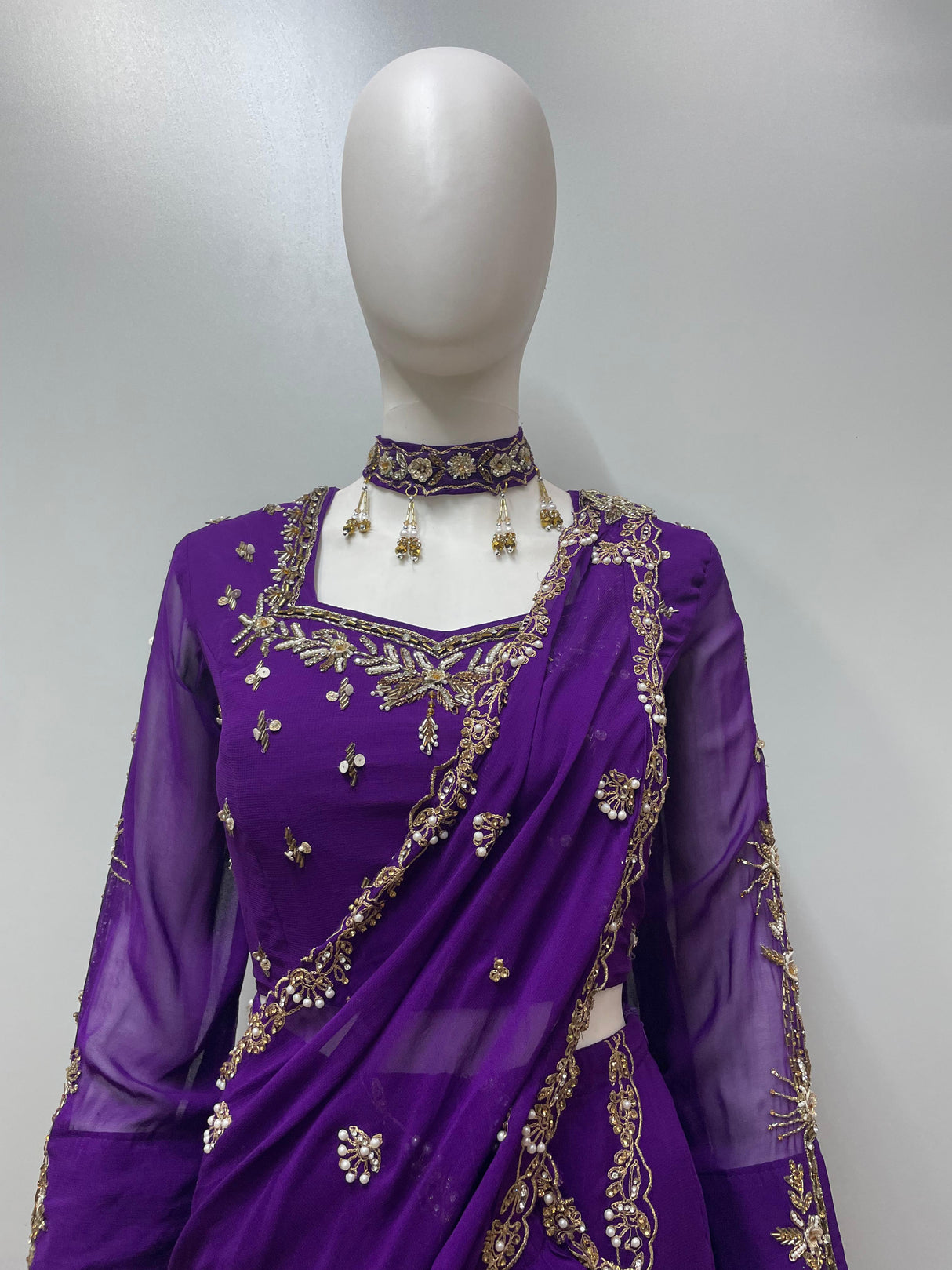 Royal Purple Gold Draped Saree Ensemble