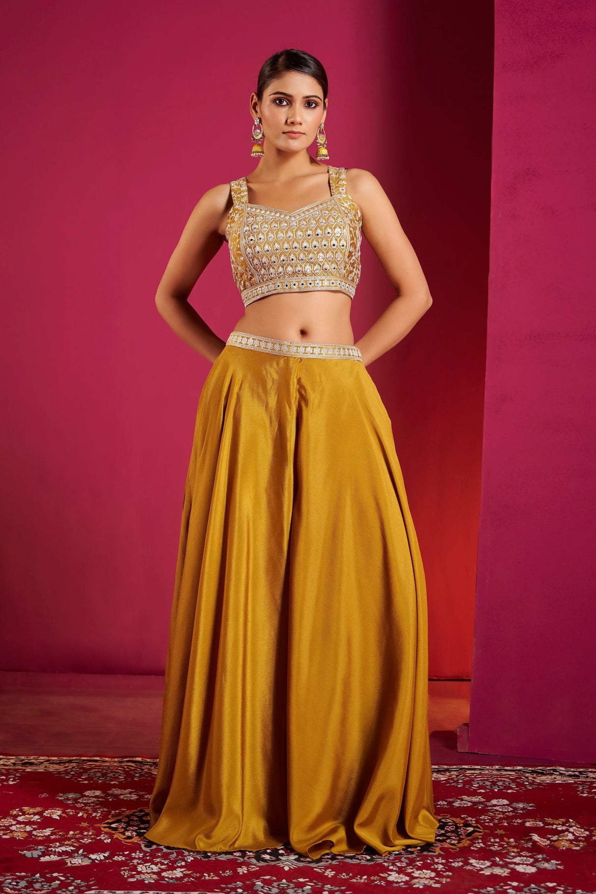 Golden Honey Embroidered Lehenga Choli Set – Regal Glamour with Modern Silhouette - MishUUU
