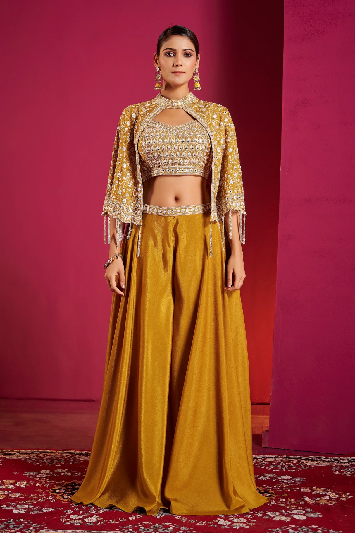 Golden Honey Embroidered Lehenga Choli Set – Regal Glamour with Modern Silhouette - MishUUU