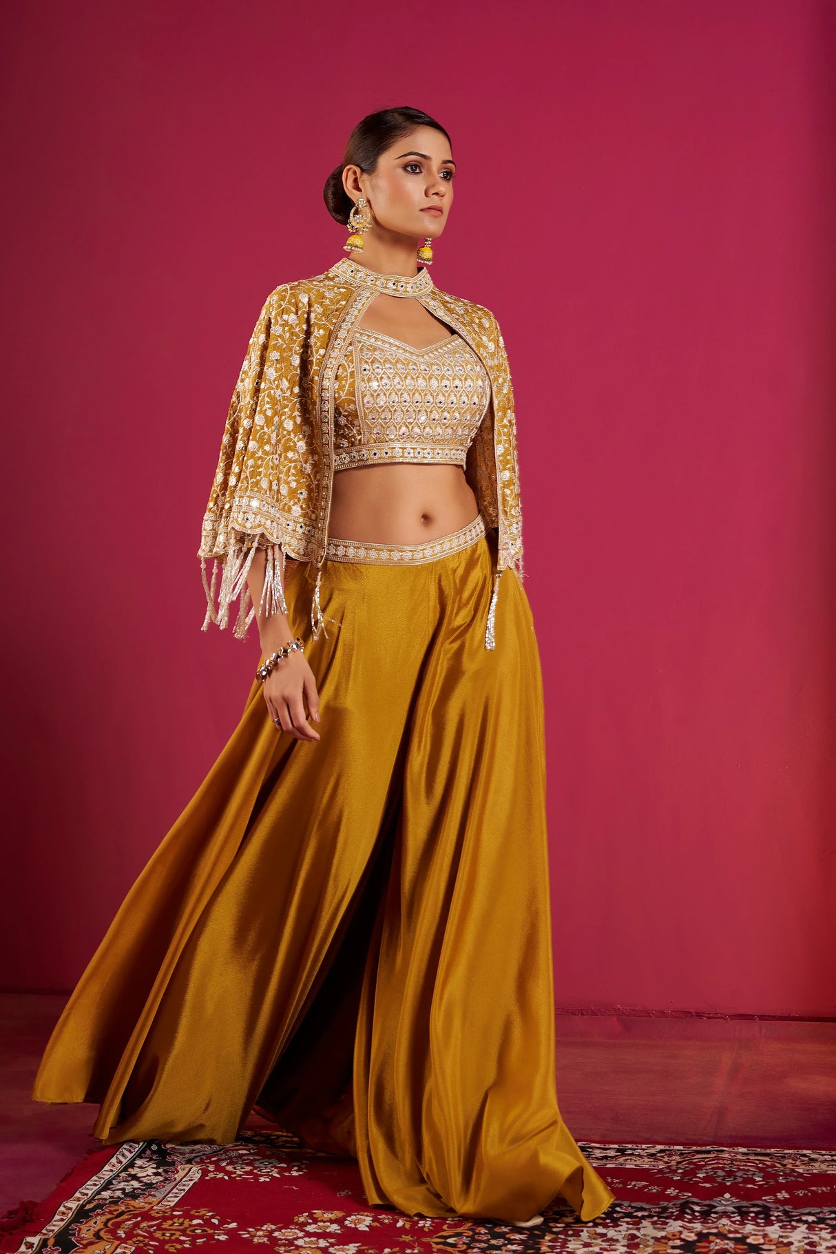 Golden Honey Embroidered Lehenga Choli Set – Regal Glamour with Modern Silhouette - MishUUU