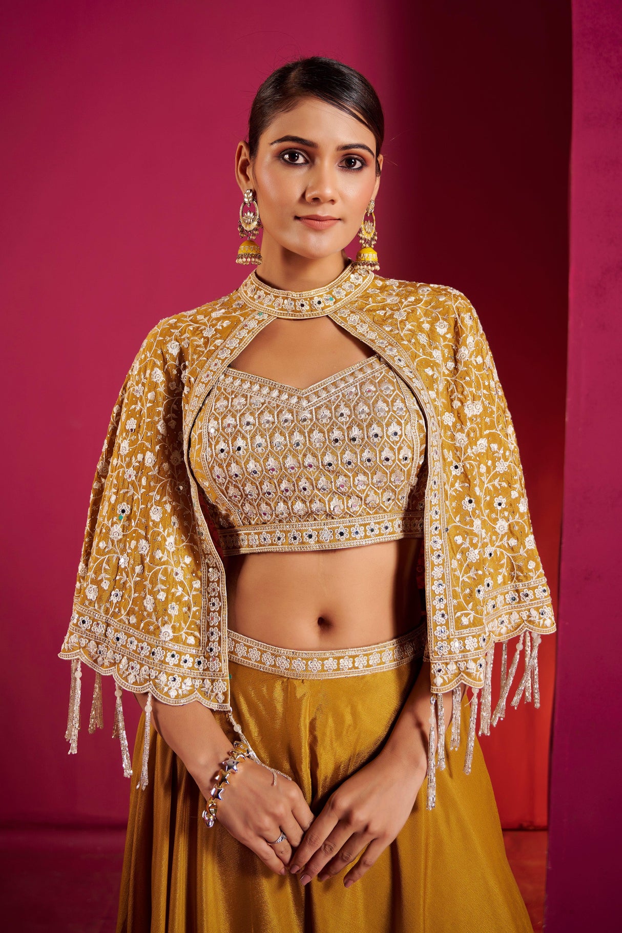 Golden Honey Embroidered Lehenga Choli Set – Regal Glamour with Modern Silhouette - MishUUU