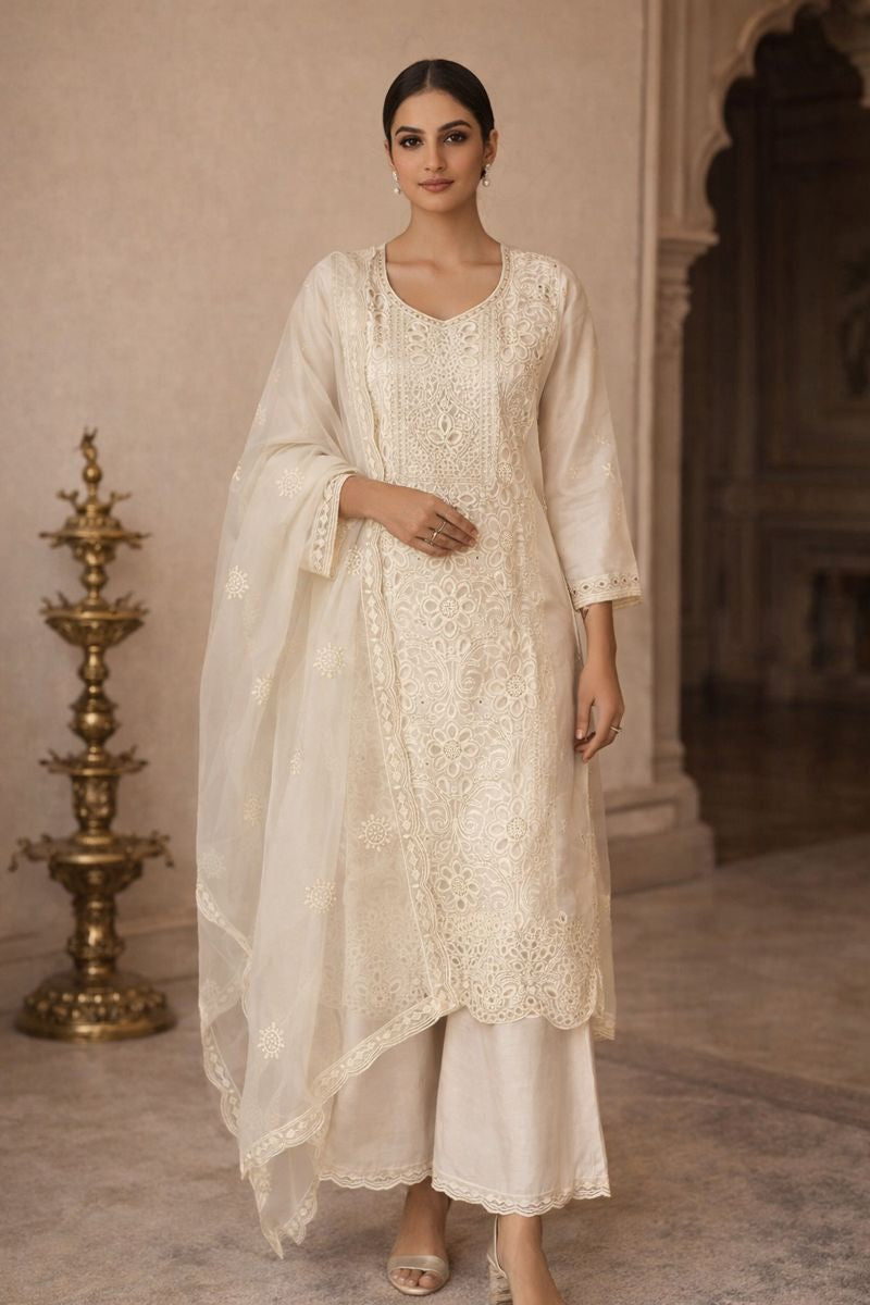 Ivory Chikankari Embroidered Kurta Set