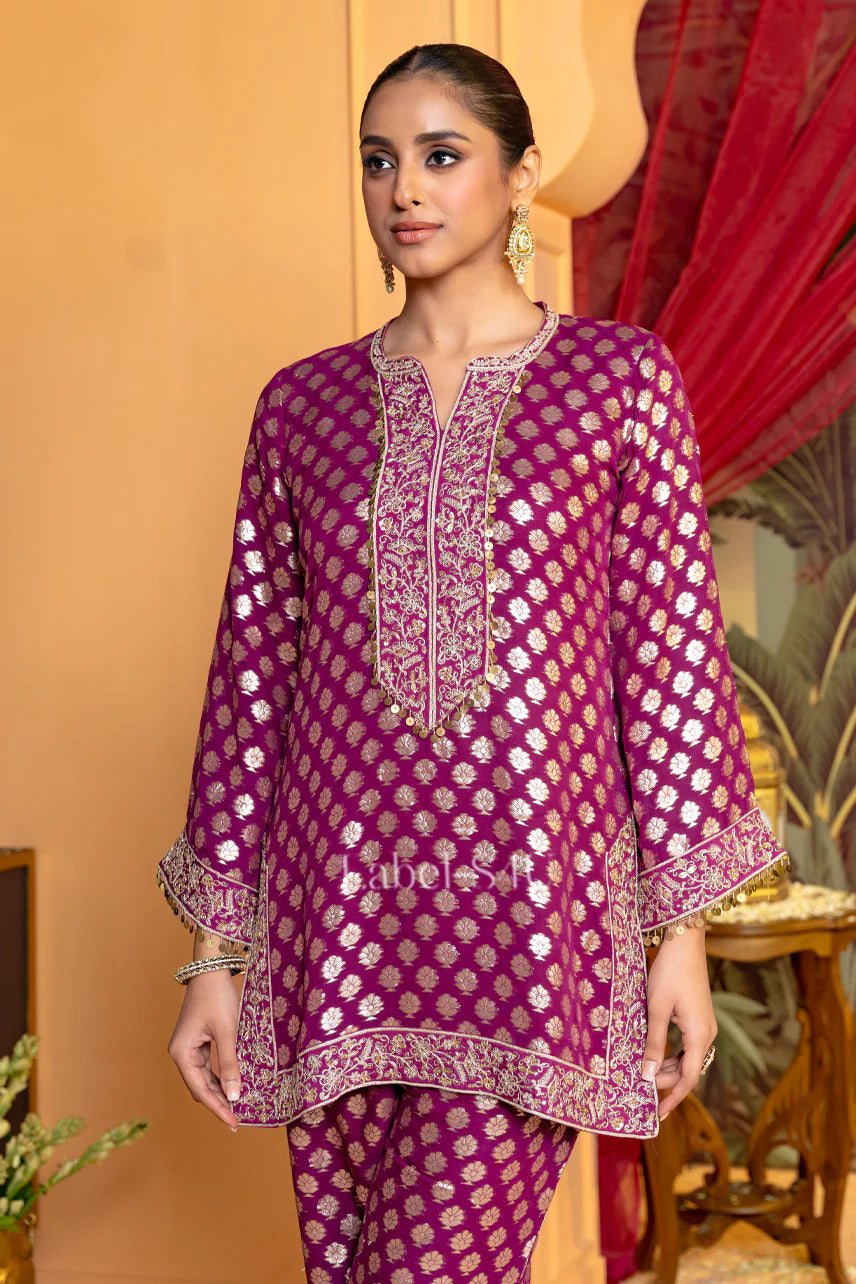 Wine Glow Brocade Suit Set | Label S4U