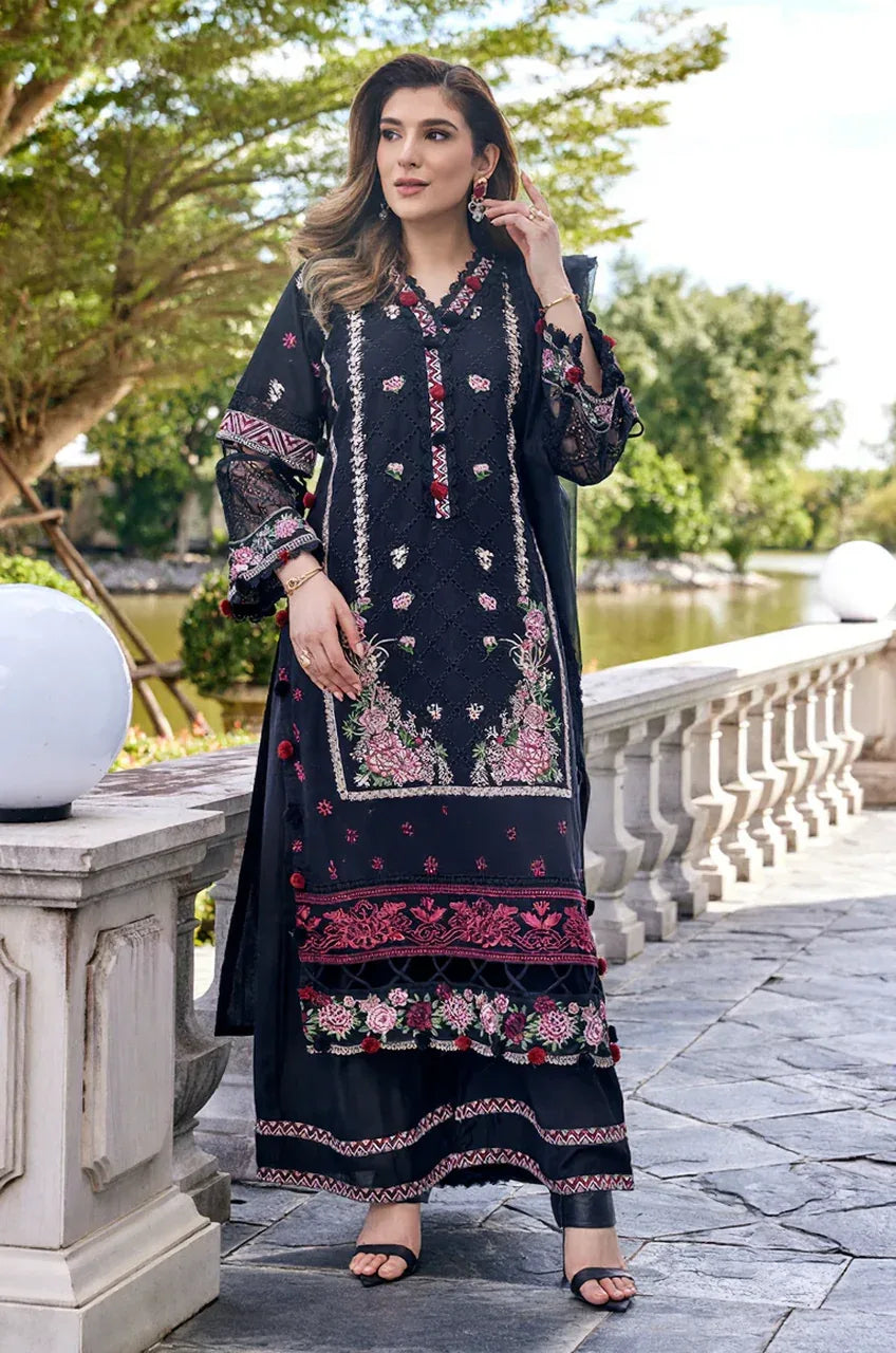 Midnight Black Floral Embroidered Kurta Set | Label S4U - MishUUU