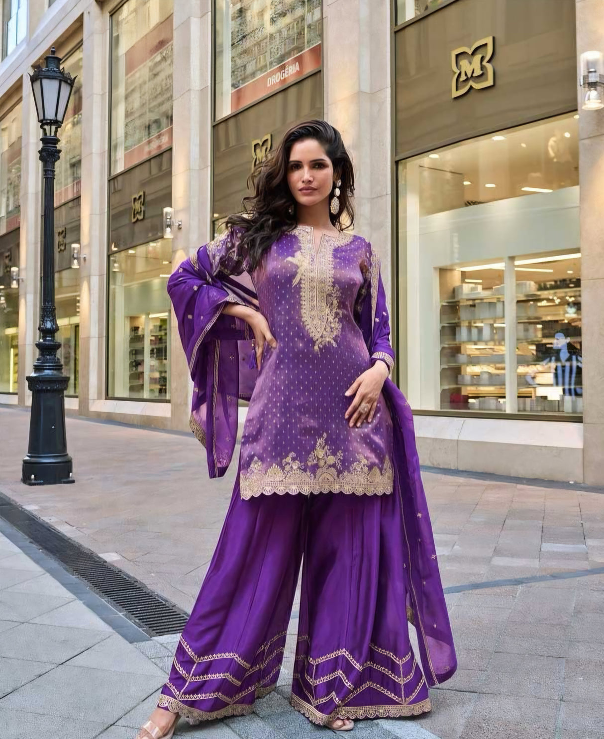 Regal Purple Embroidered Kurta Set