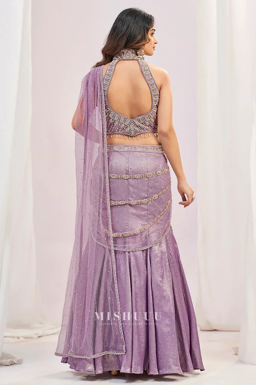 Amethyst Aura Embellished Lehenga Set - MishUUU