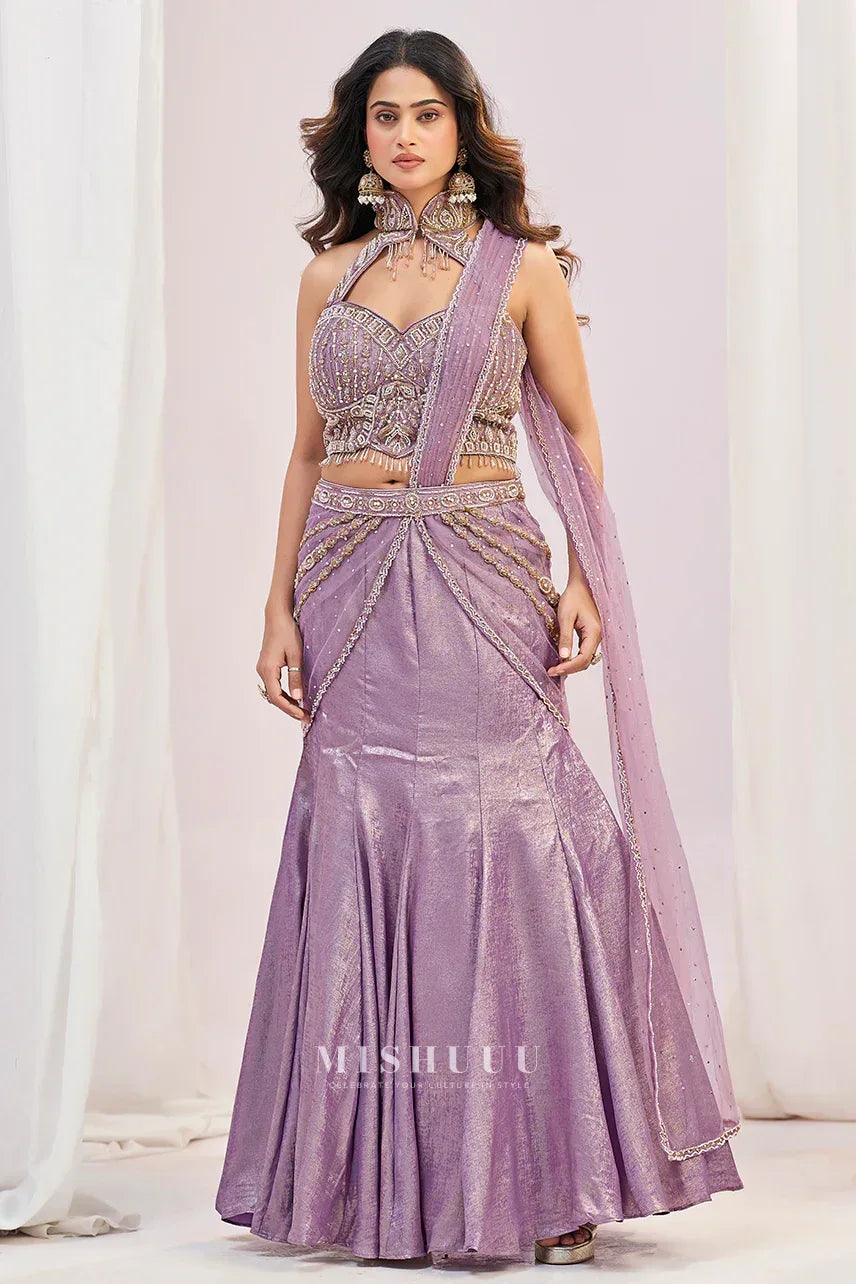 Amethyst Aura Embellished Lehenga Set - MishUUU