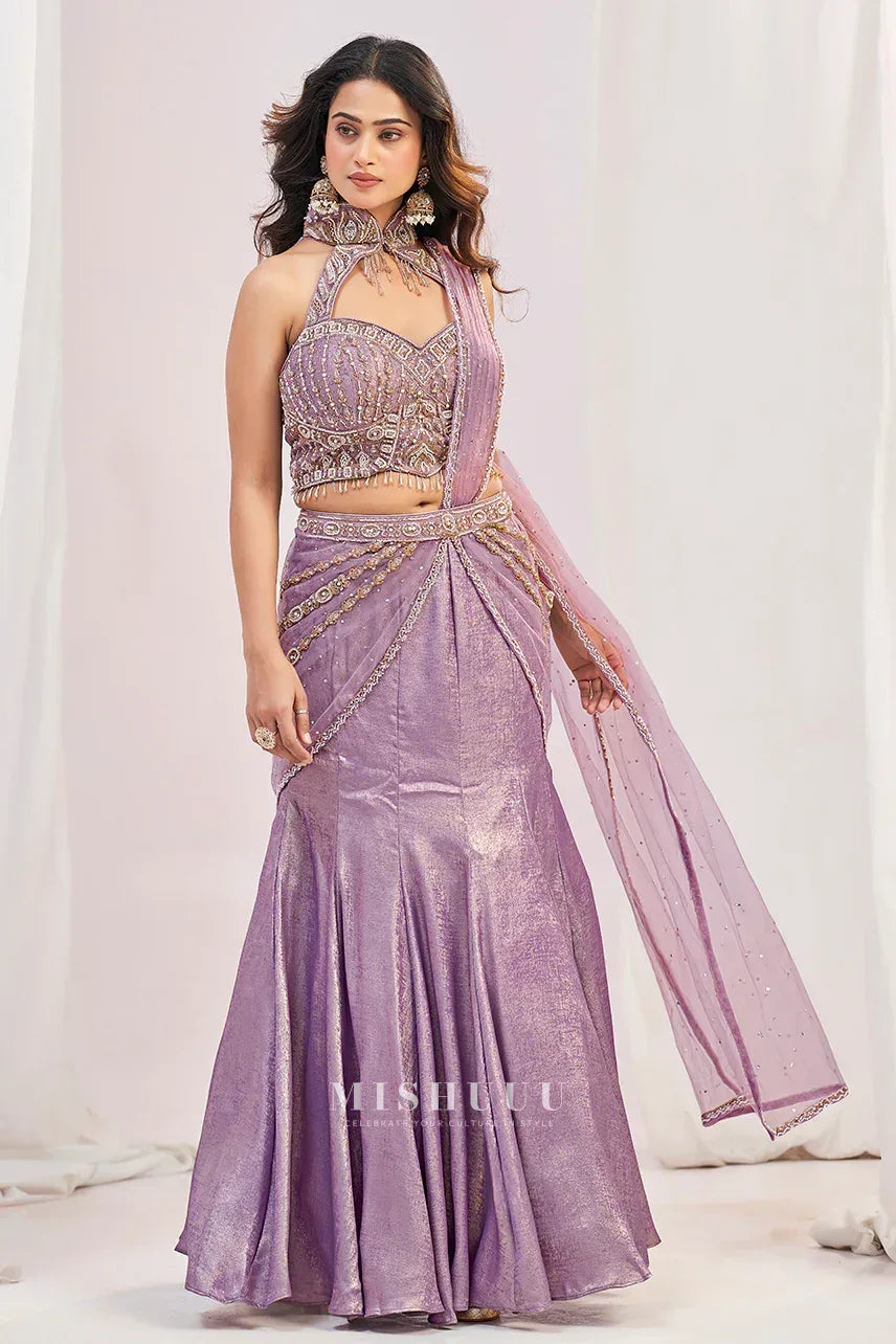 Amethyst Aura Embellished Lehenga Set - MishUUU