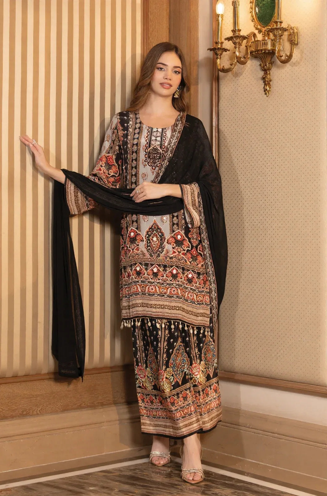 Noir Regal Printed Sharara Suit Set - MishUUU