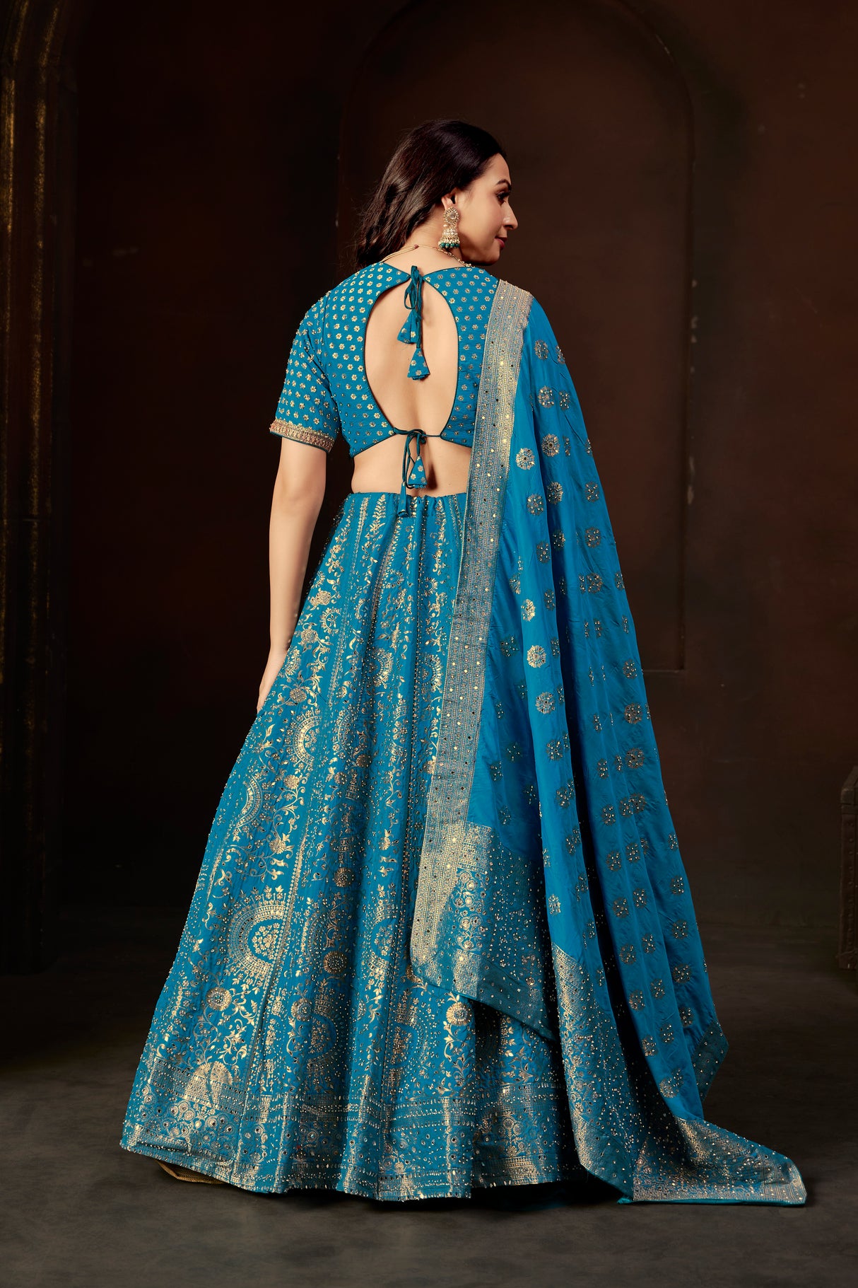 Royal Blue Zari Embroidered Silk Lehenga Set with Mirror Work Blouse & Dupatta