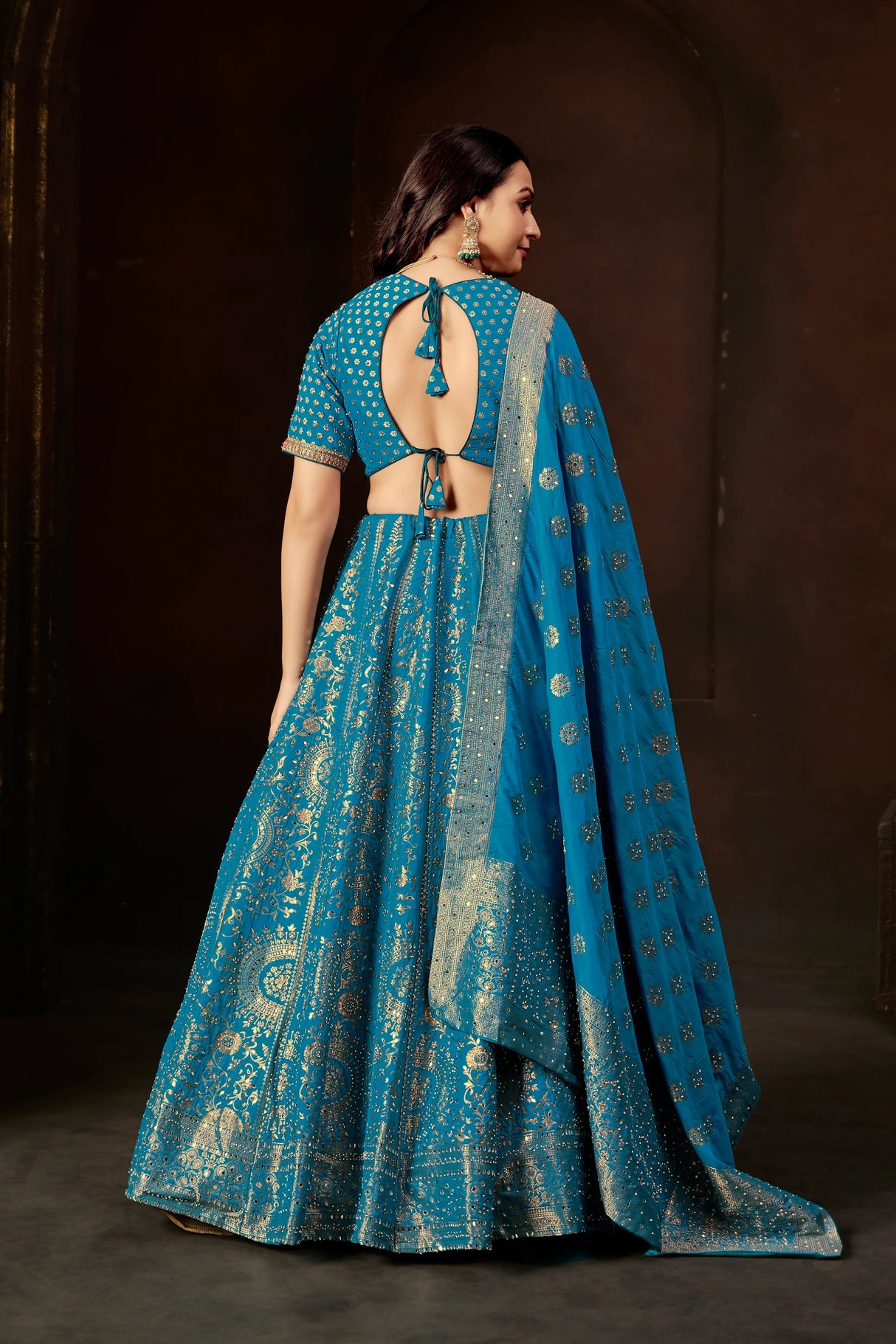 Royal Blue Zari Embroidered Silk Lehenga Set with Mirror Work Blouse & Dupatta - MishUUU