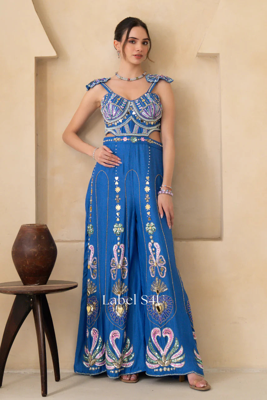 Royal Blue Embellished Jumpsuit
