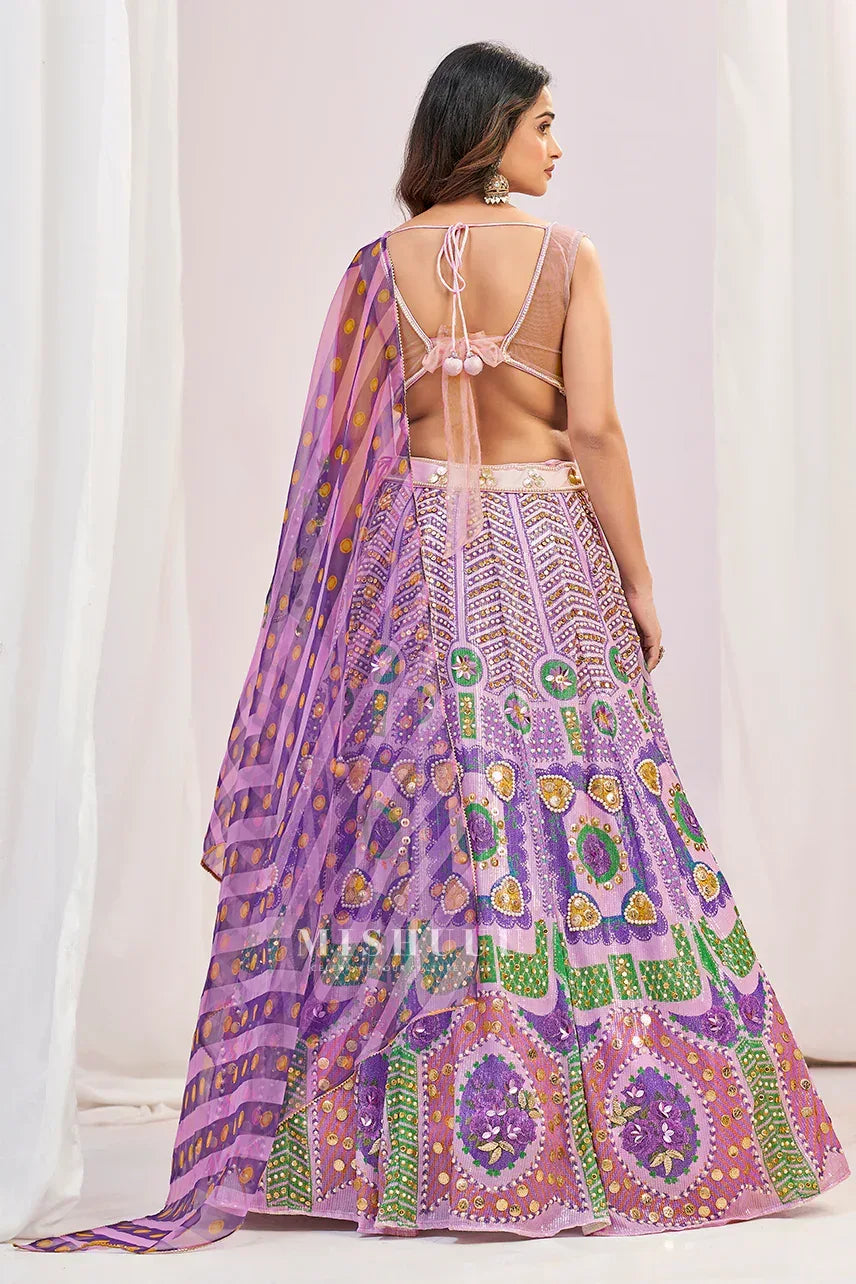 Lavender Mosaic Mirrorwork Lehenga Set - MishUUU