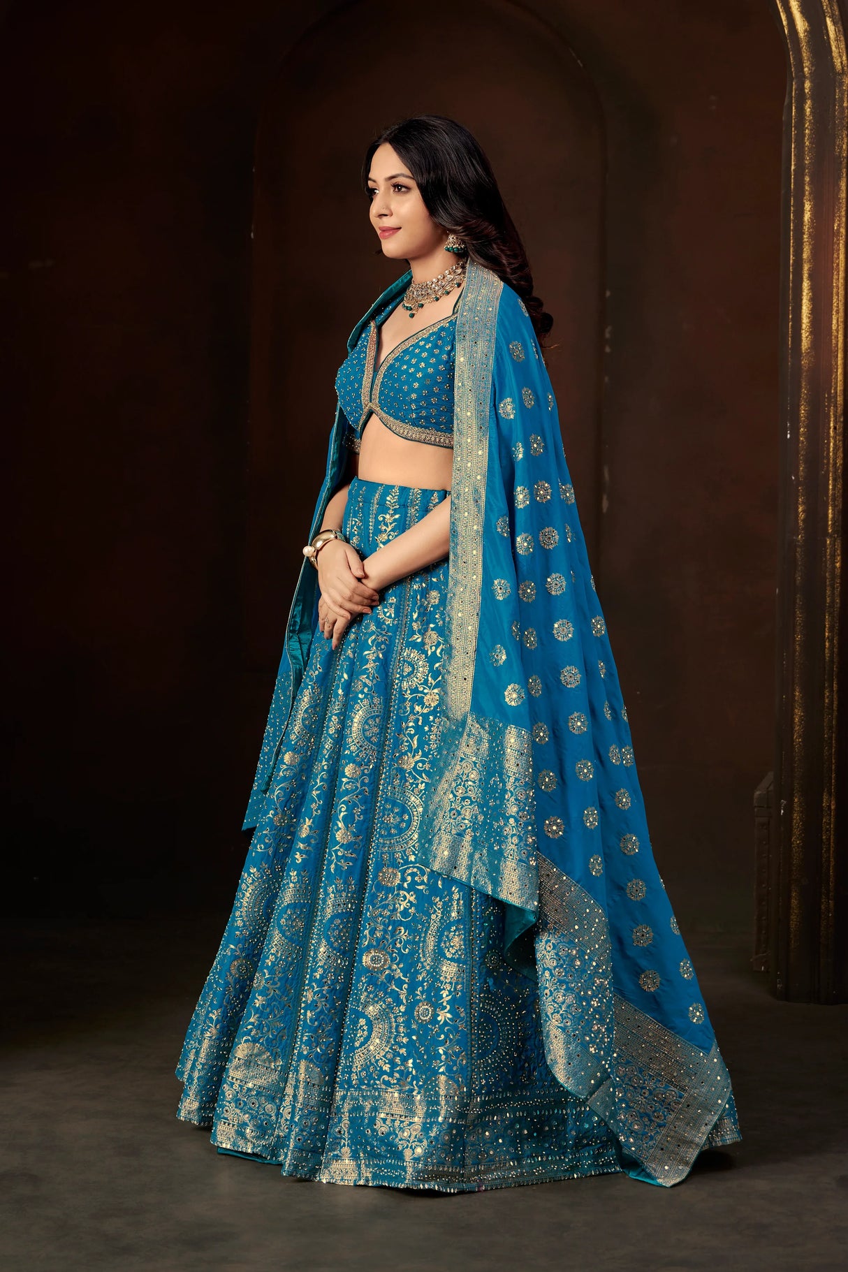 Royal Blue Zari Embroidered Silk Lehenga Set with Mirror Work Blouse & Dupatta - MishUUU