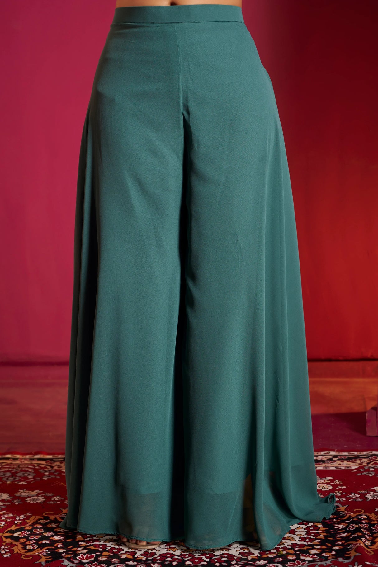 Teal Silver Zari Embroidered Sharara Set – Regal Elegance with a Modern Indian Touch - MishUUU