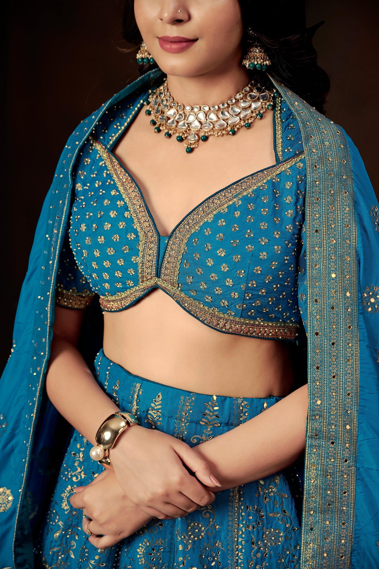 Royal Blue Zari Embroidered Silk Lehenga Set with Mirror Work Blouse & Dupatta - MishUUU
