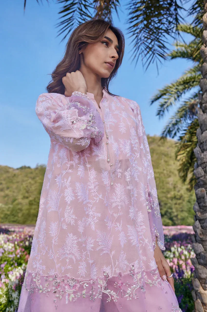 Lilac Embroidered Organza Kurta Palazzo Set - MishUUU