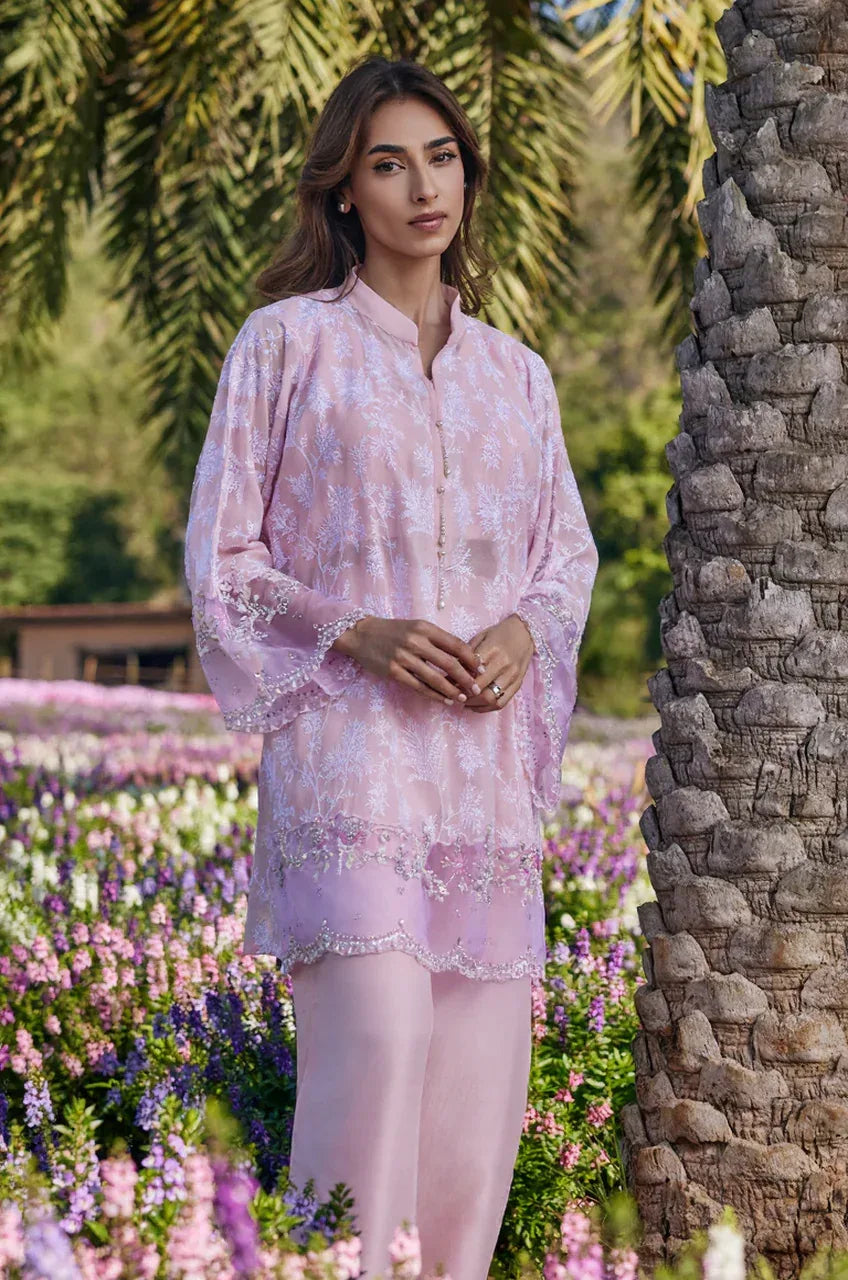Lilac Embroidered Organza Kurta Palazzo Set - MishUUU