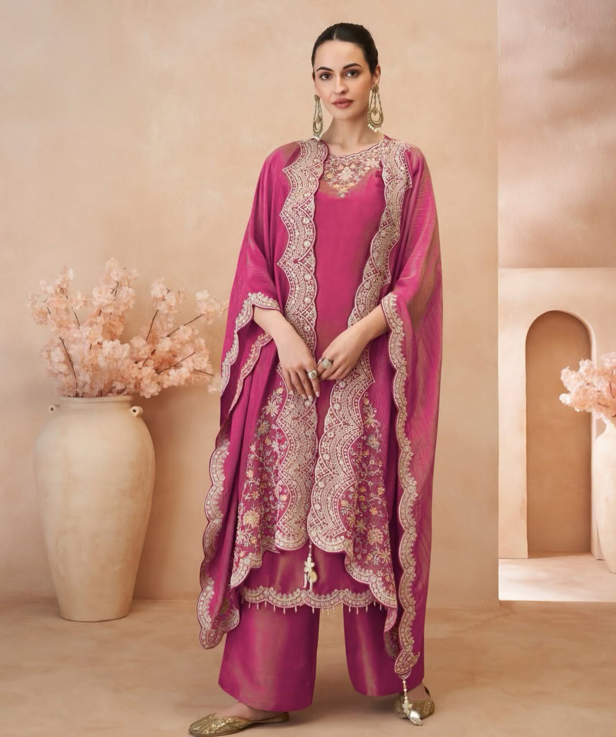 Magenta Embroidered Kurta Set