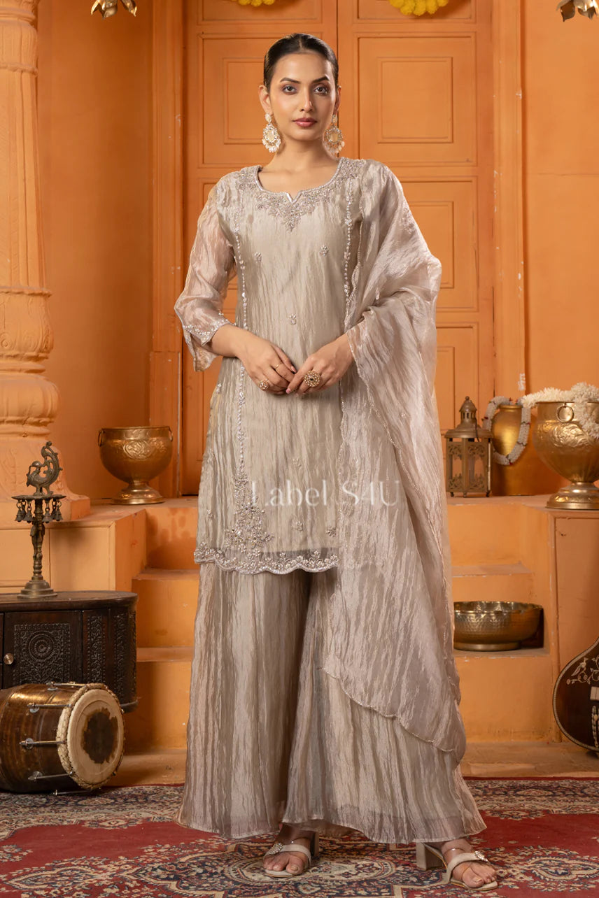 Champagne Silver Embroidered Luxe Sharara Set