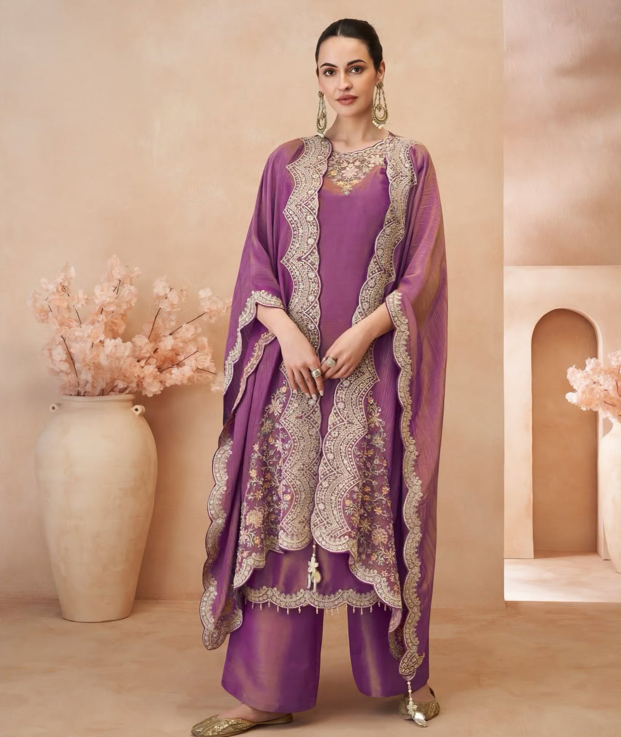 Royal Purple Embroidered Kurta Set