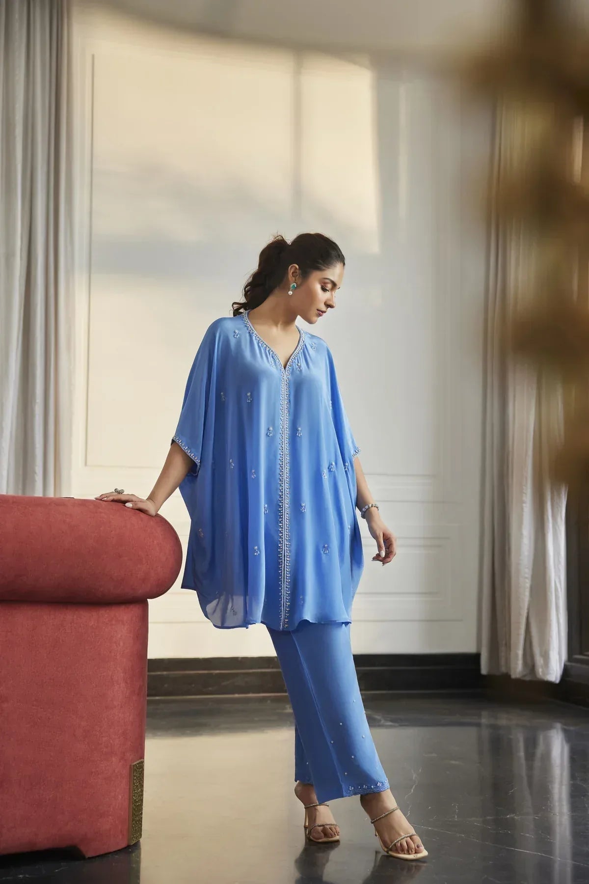 Blue Kaftan Style Kurta with Pants | Label S4U - MishUUU