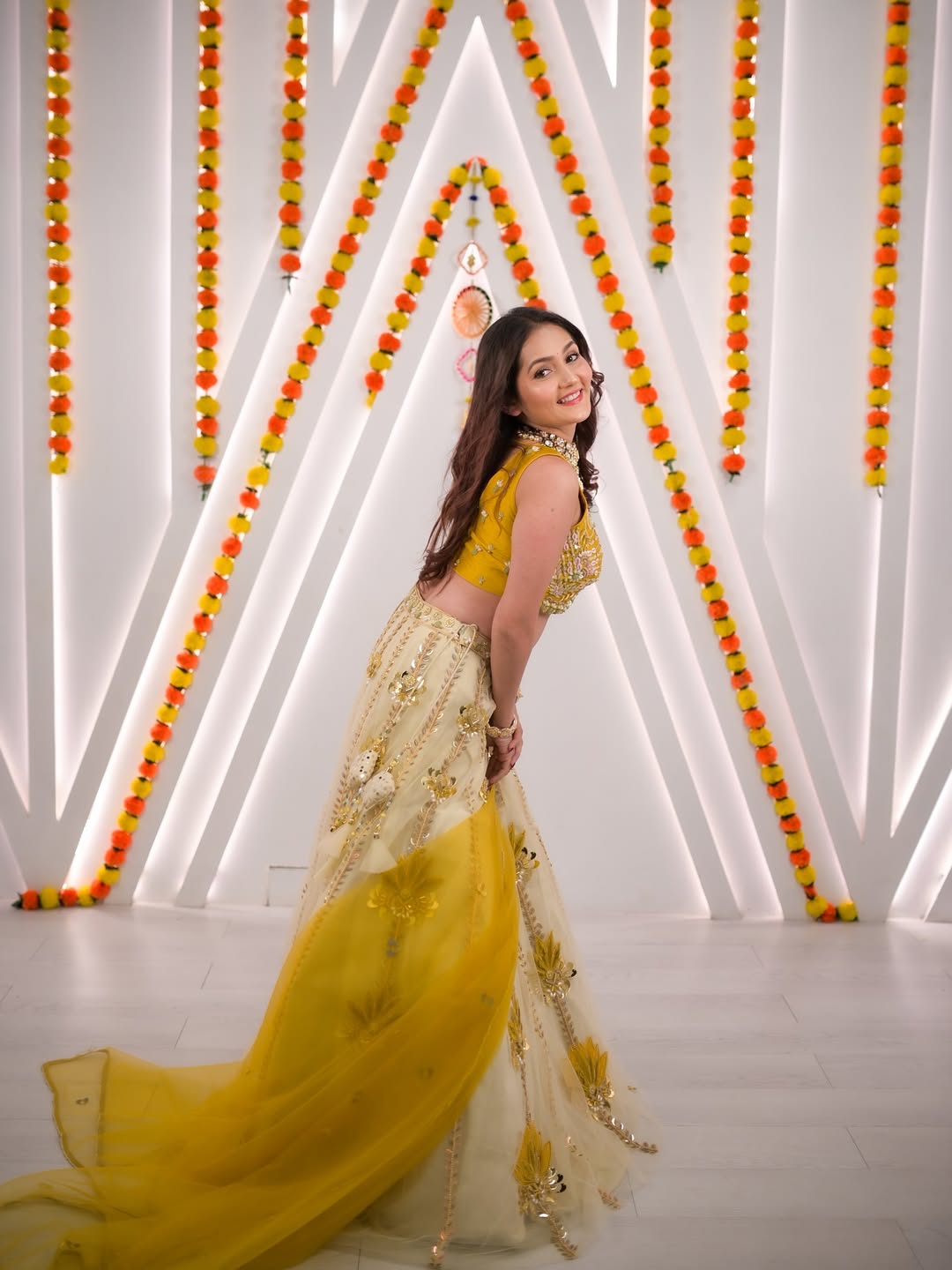 Mustard Yellow Floral Lehenga Set