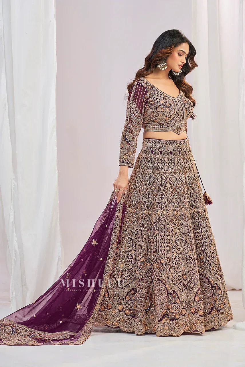 Regal Plum Heritage Lehenga - MishUUU