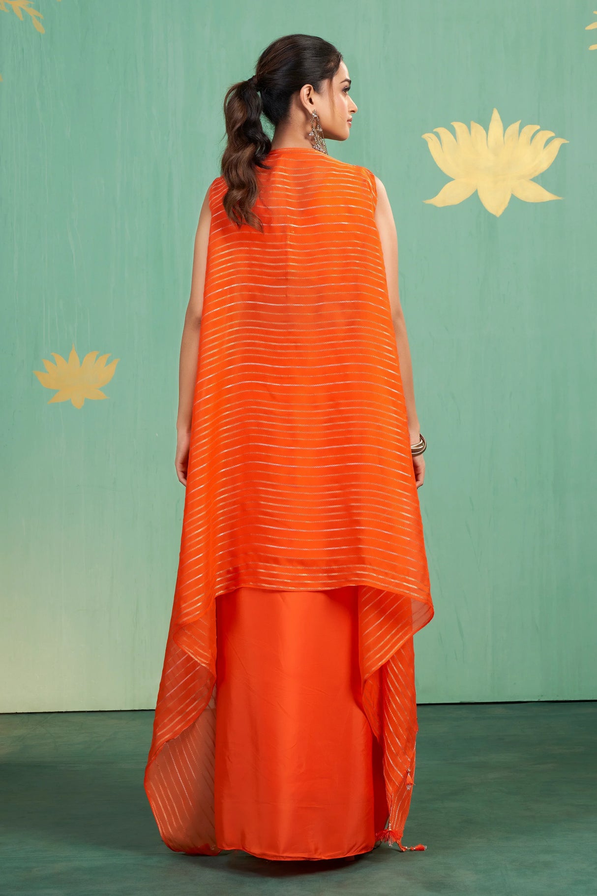 Tangerine Mirror Embroidered Lehenga Skirt Set – Vibrant Fusion of Energy and Elegance - MishUUU