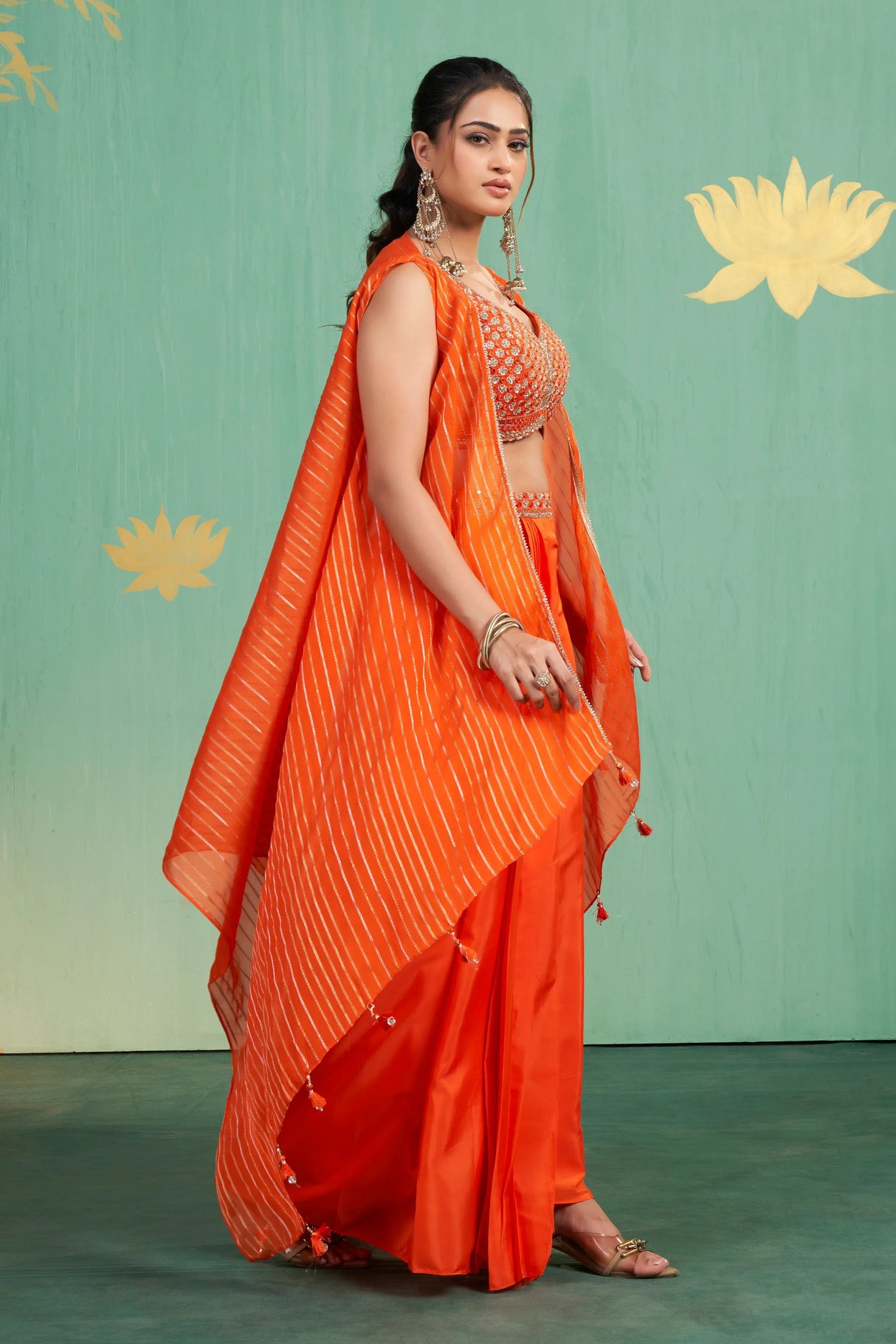 Tangerine Mirror Embroidered Lehenga Skirt Set – Vibrant Fusion of Energy and Elegance - MishUUU